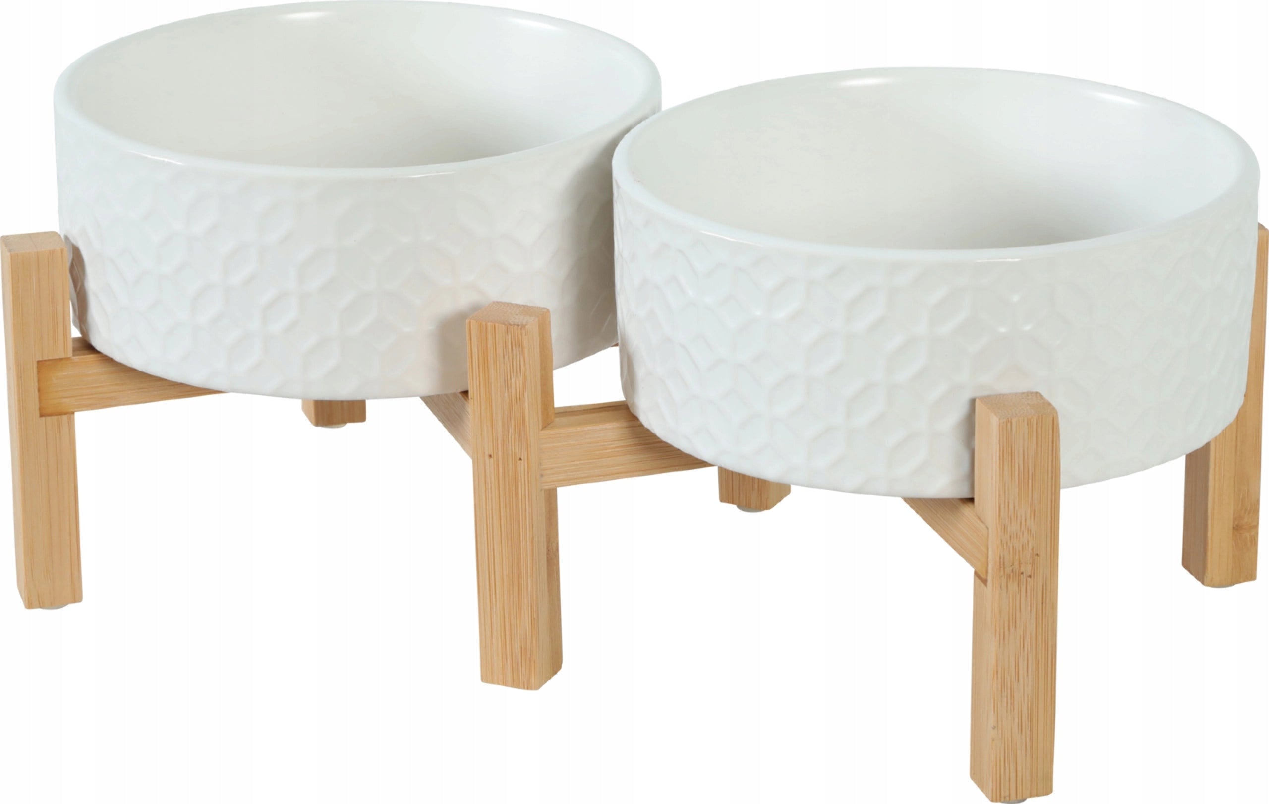 Set of 2 ceramic bowls on wooden stand 2x0,7l Zolux