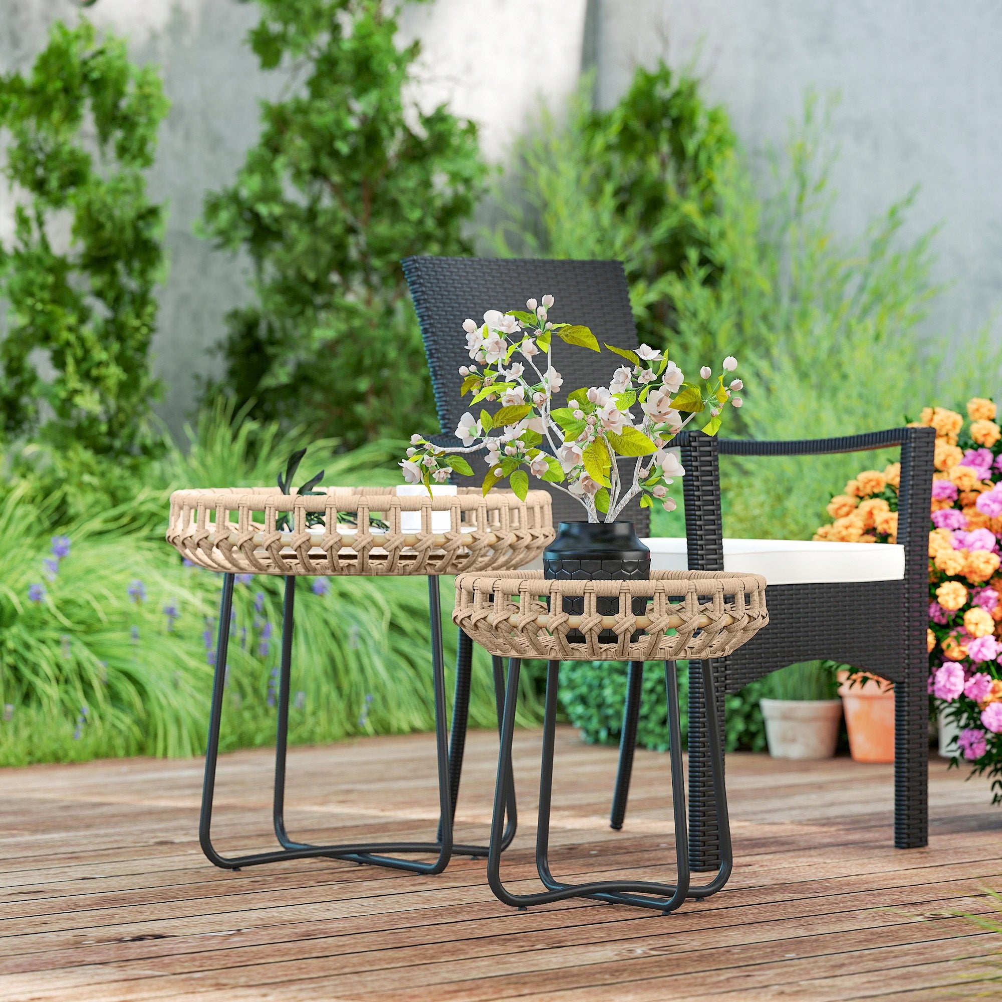Set of 2 elegant side tables ,waterproof, for garden, outdoor Manufacturer code 867-232V00BN