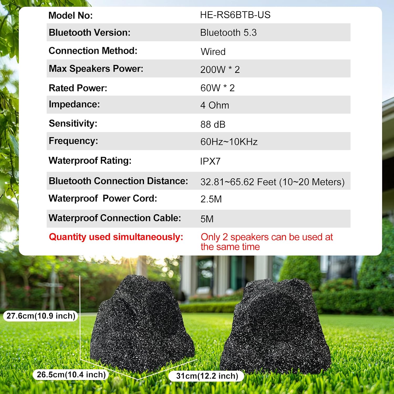 Set of 2 external speakers HERDIO HE-RS6BTB – Bluetooth, IPX7, 400 W | Brand no brand