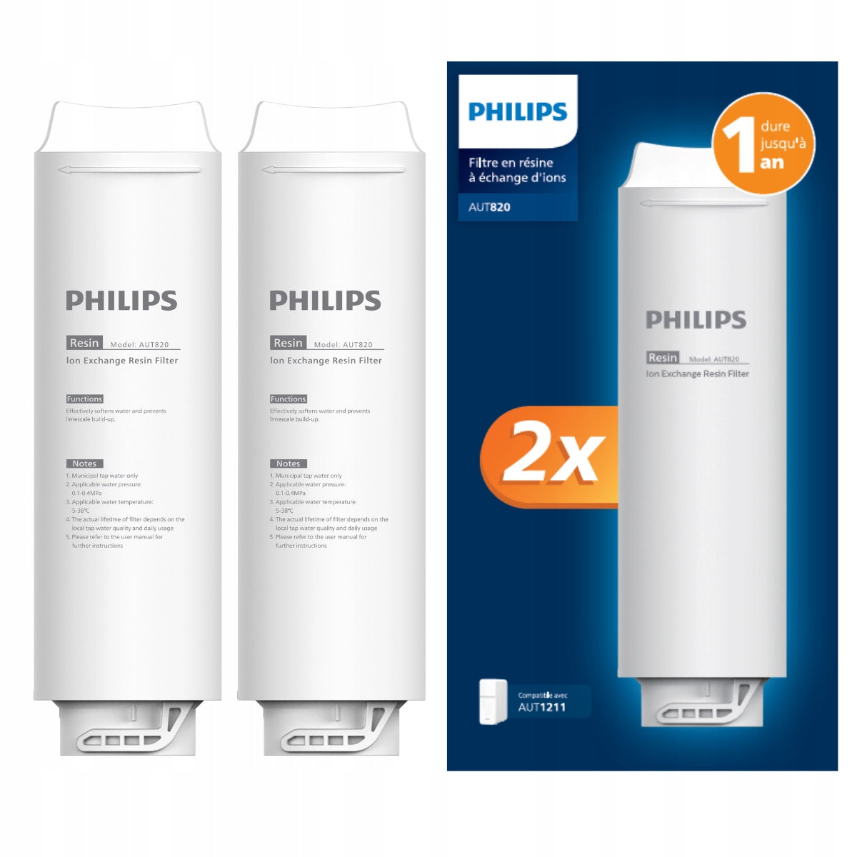 Set of 2 x resin cartridge PHILIPS AUT820/10 for water filter AUT1211/10 Model AUT820/10