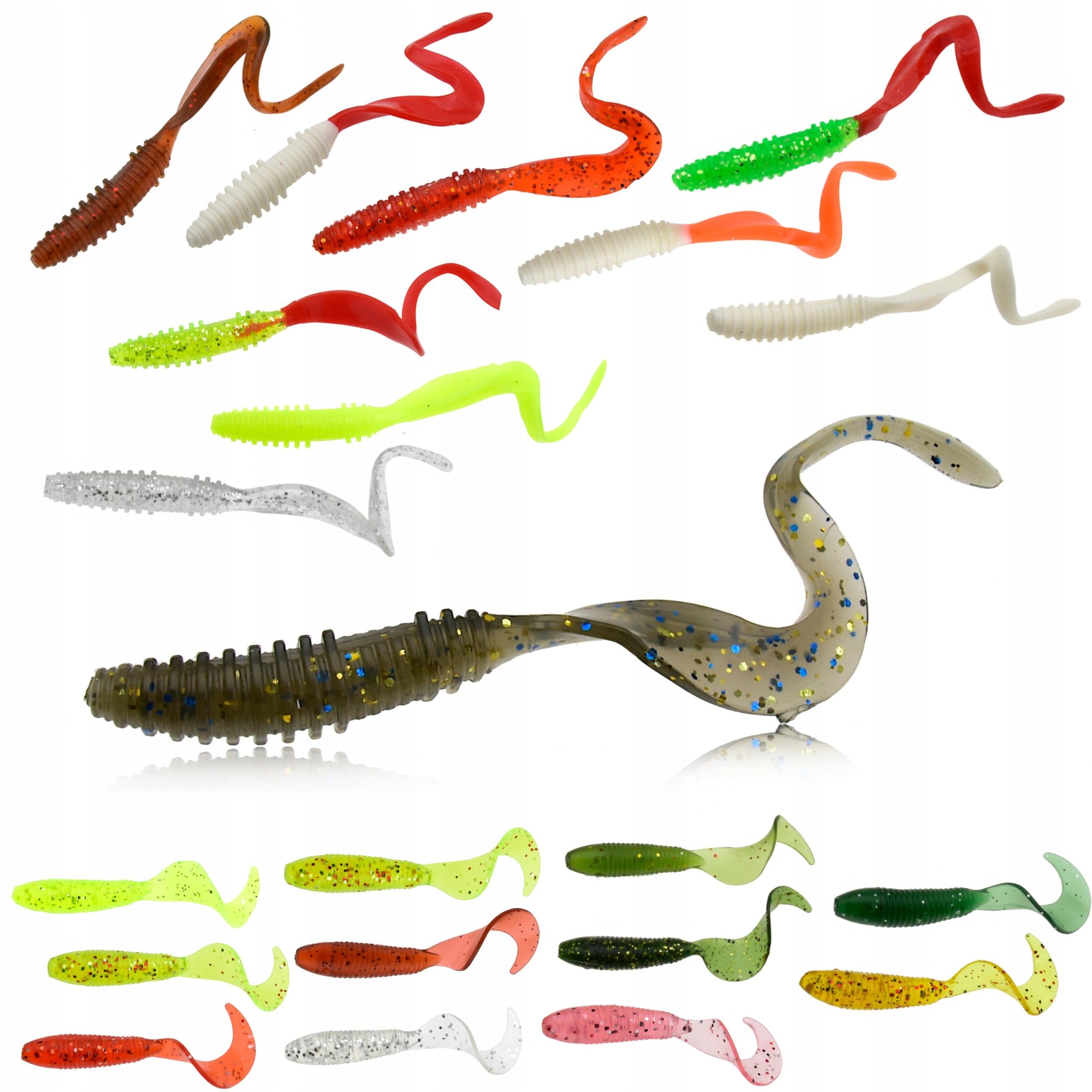 Set of 20 pieces Rubber Twister 10 x 10 cm and 10 x 7 cm artificial lure