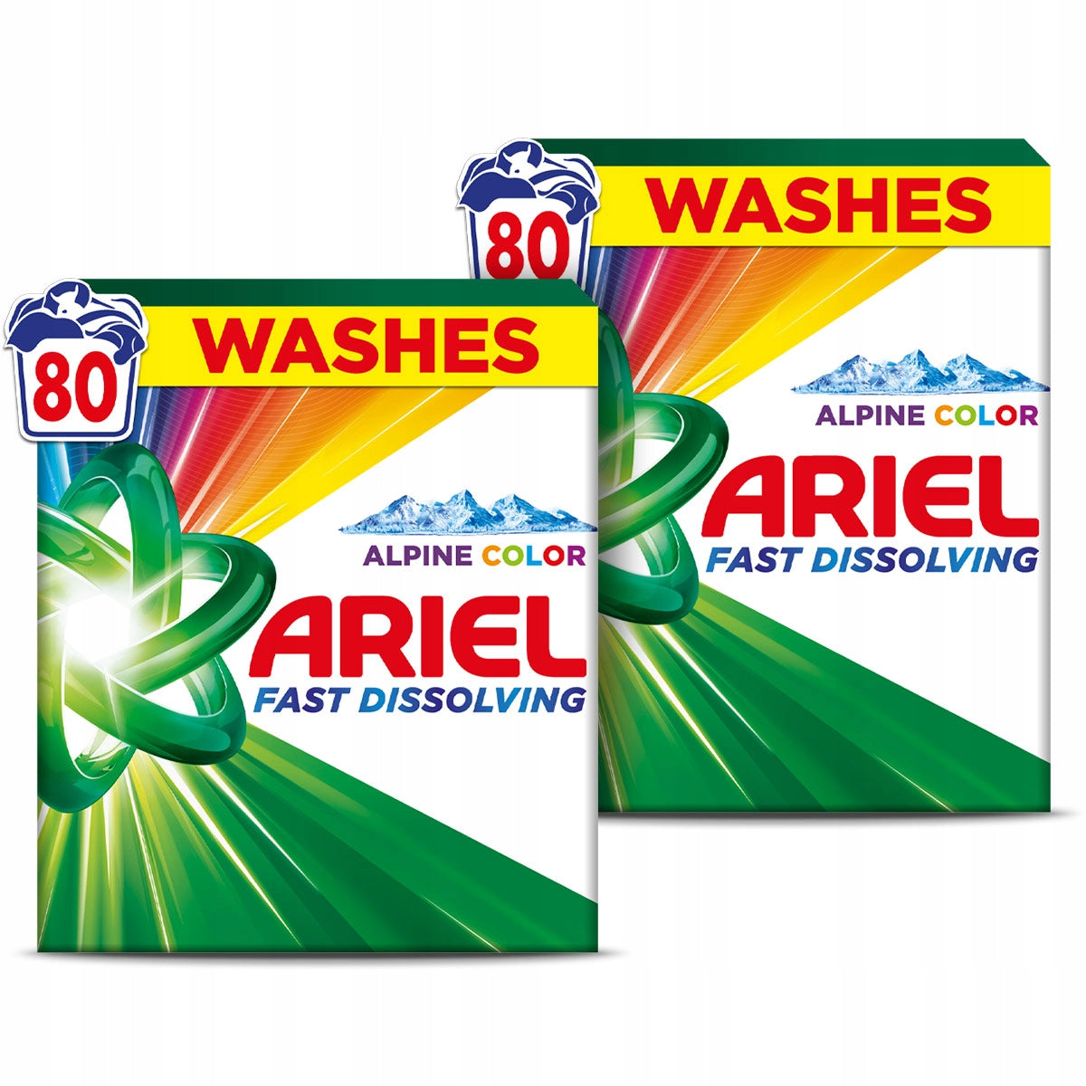 Set of 2x Ariel Alpine Color Washing Powder for coloured fabrics, 4.4 kg