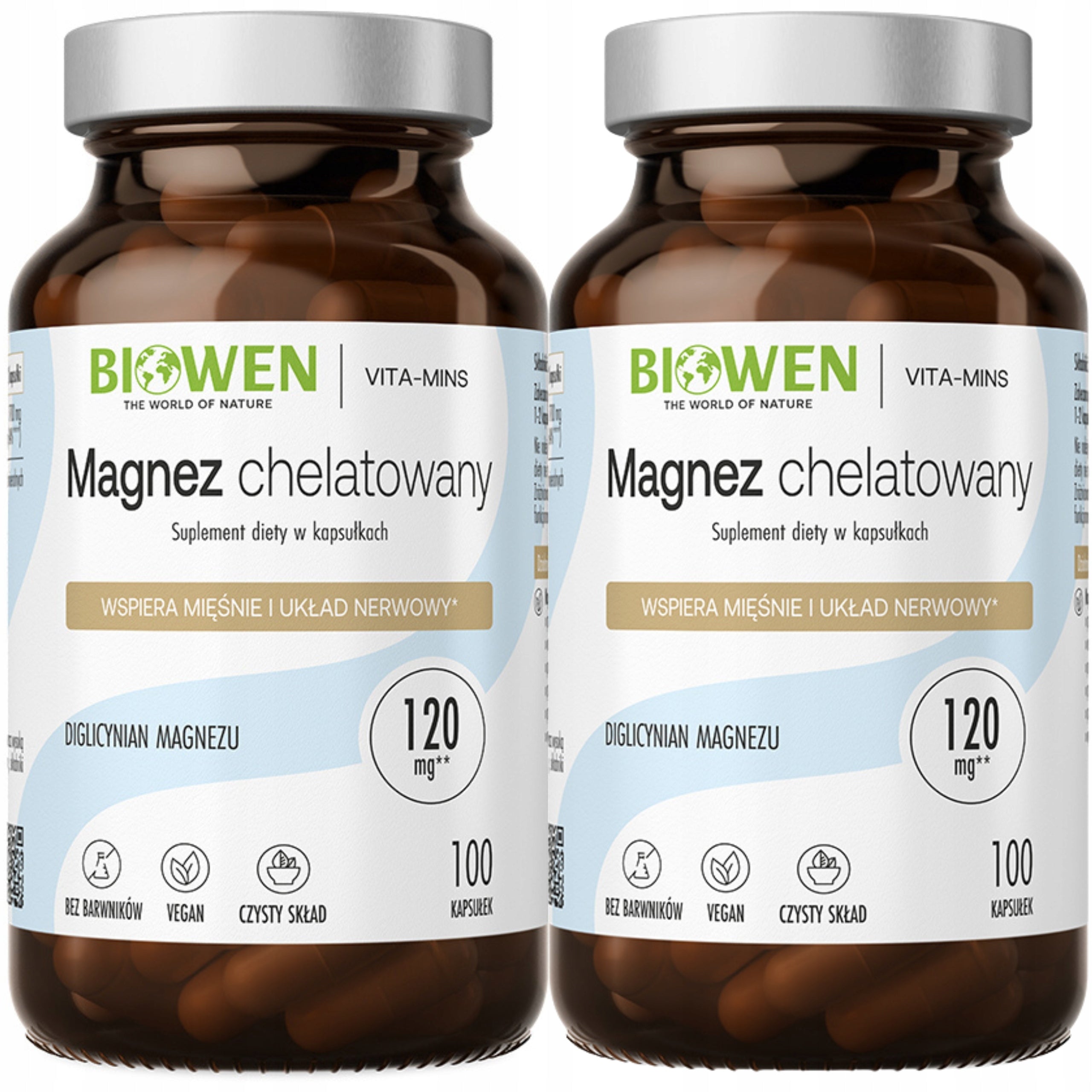 Set of 2x Biowen Magnesium Chelated Diglycinate 100 kaps HEART MUSCLES