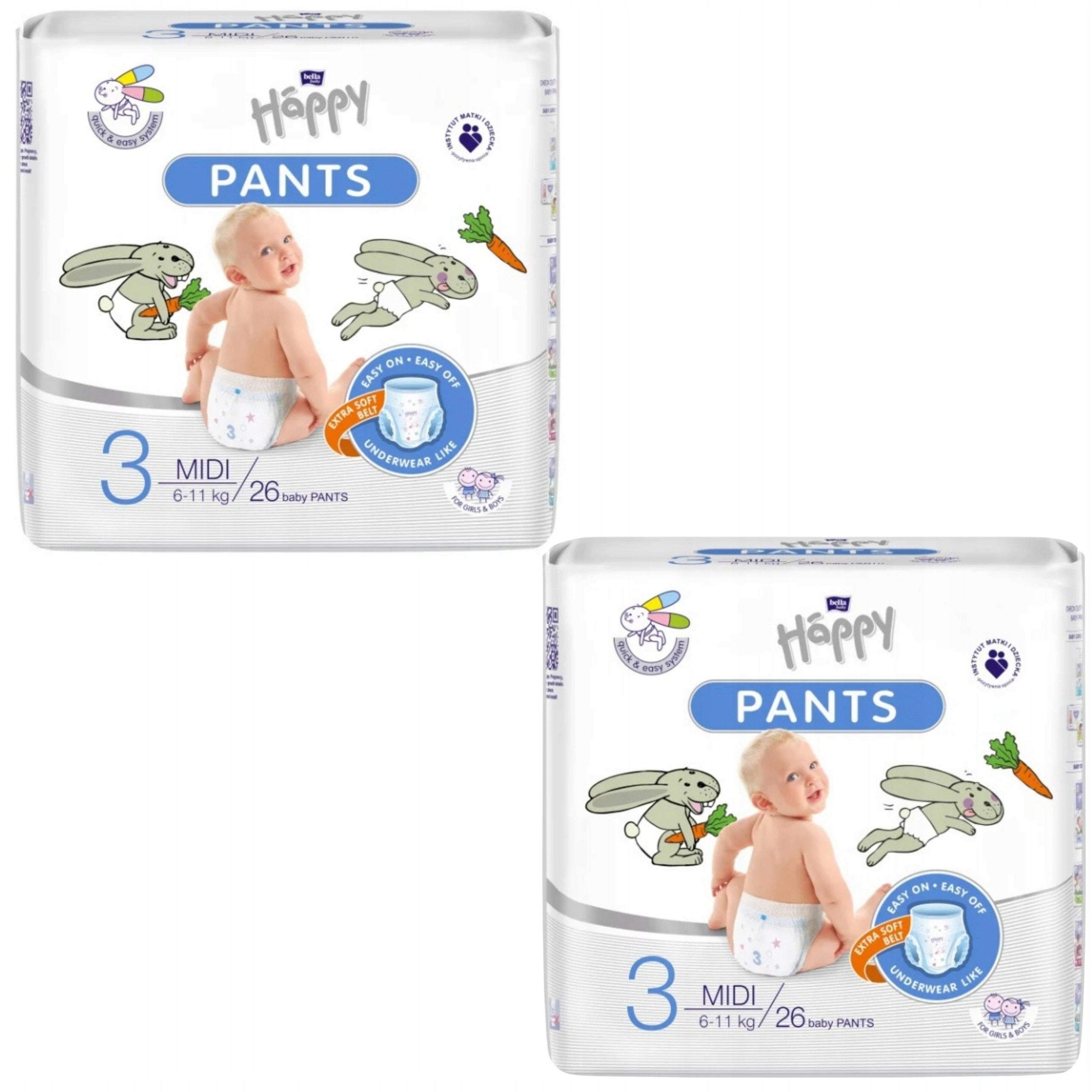 Set of 2x HAPPY PANTS 3 MIDI 6-11KG 26PCS FOR CHILDREN