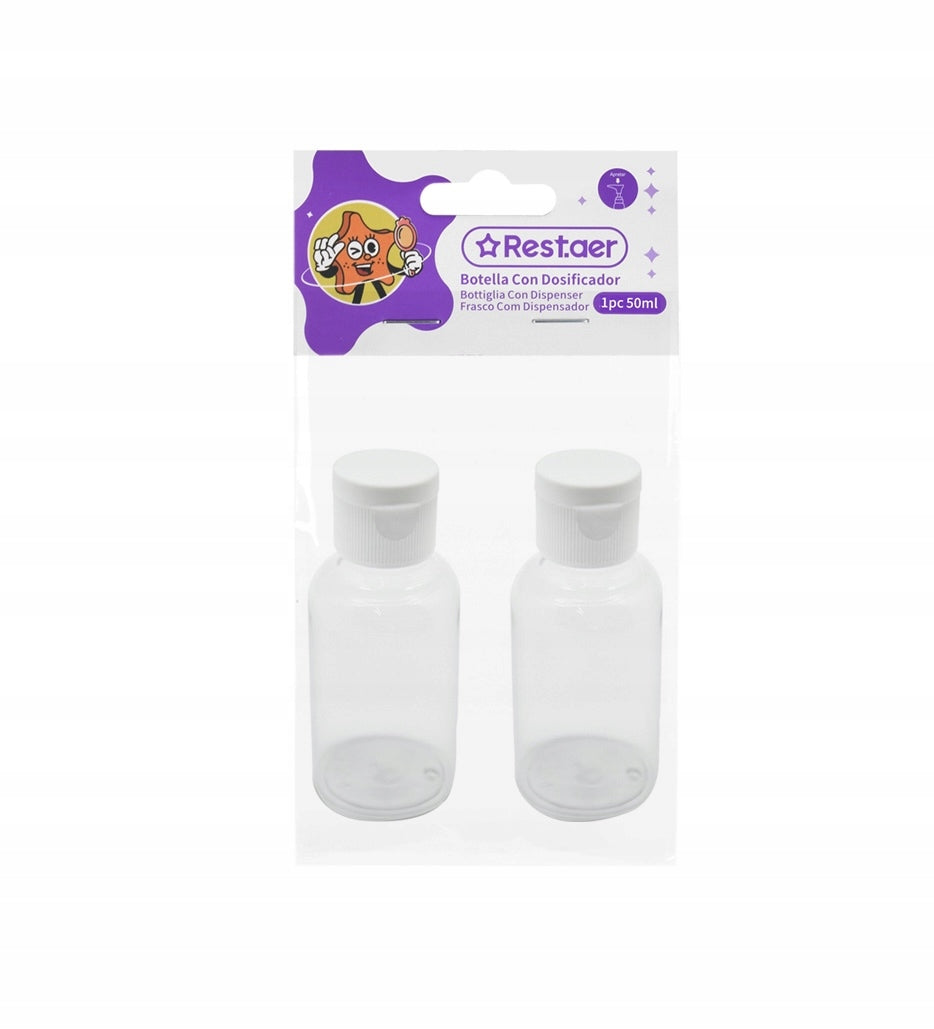 Set of 2x50 ml bottles - transparent, with flap, for cosmetics Packaging status original
