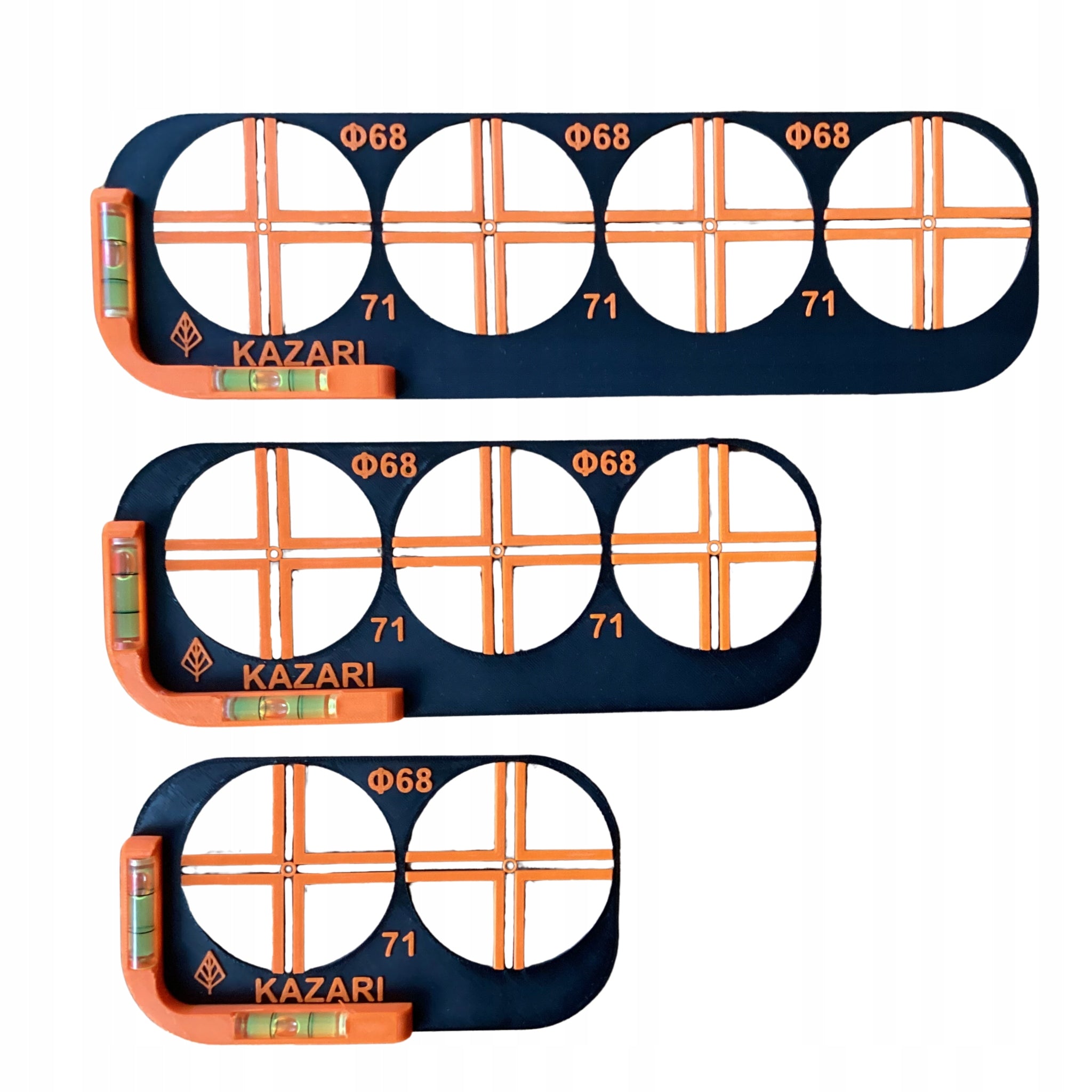 Set of 3 Can Templates 2/3/4x68mm Spacing 71mm with Level