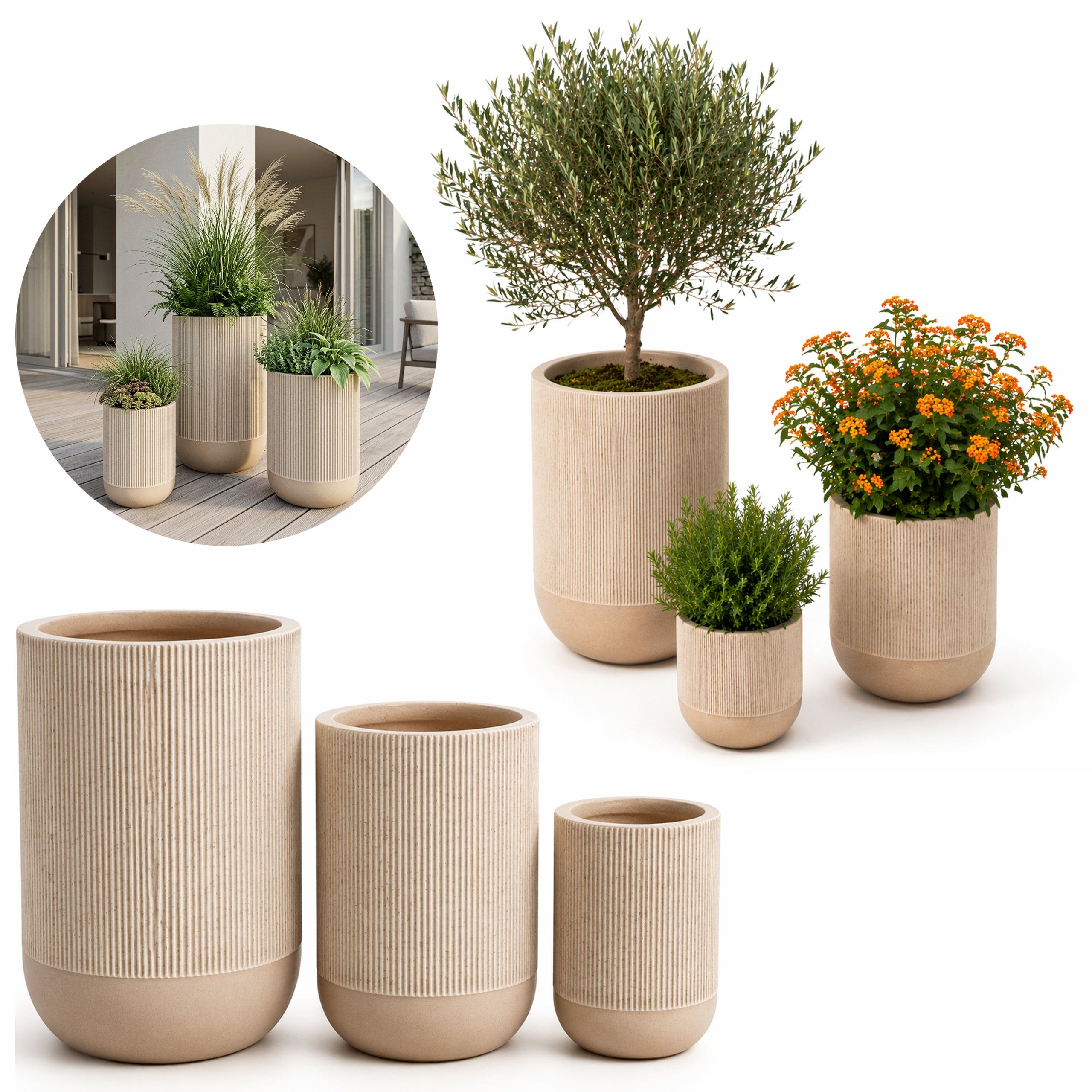 Set of 3 PLANTERS POT for Garden LARGE for Flowers Terrace Balcony CERAMIC