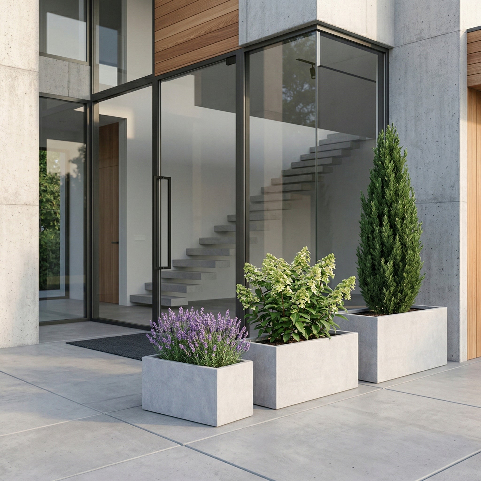Set of 3 POTS GREY CONCRETE LONGITUDINAL POTS for Flowers Shrubs Garden LARGE Manufacturer code 5905610258023