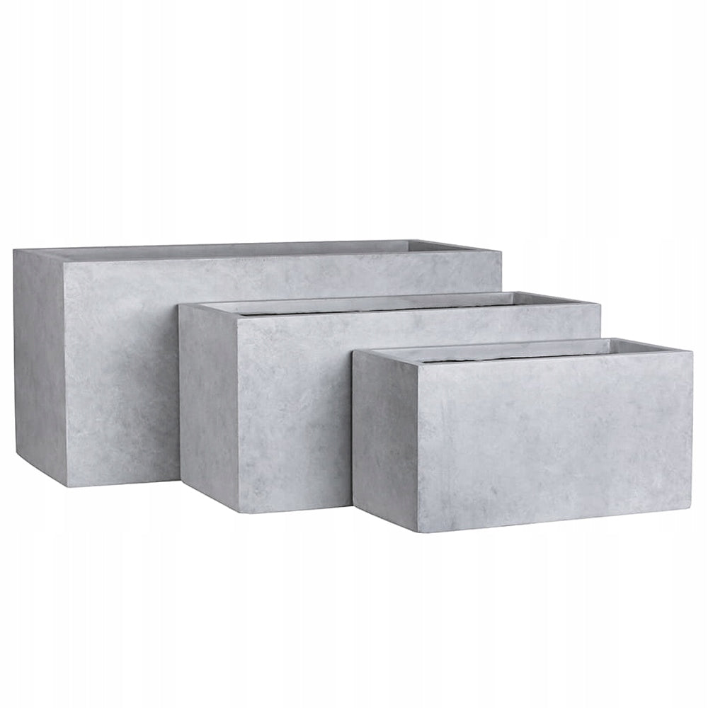 Set of 3 POTS GREY CONCRETE LONGITUDINAL POTS for Flowers Shrubs Garden LARGE Packaging status original
