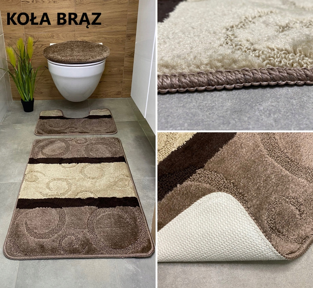 Set of 3-Piece Bathroom Rug Rubberized Quick Drying Mix of Patterns Product width 50 cm