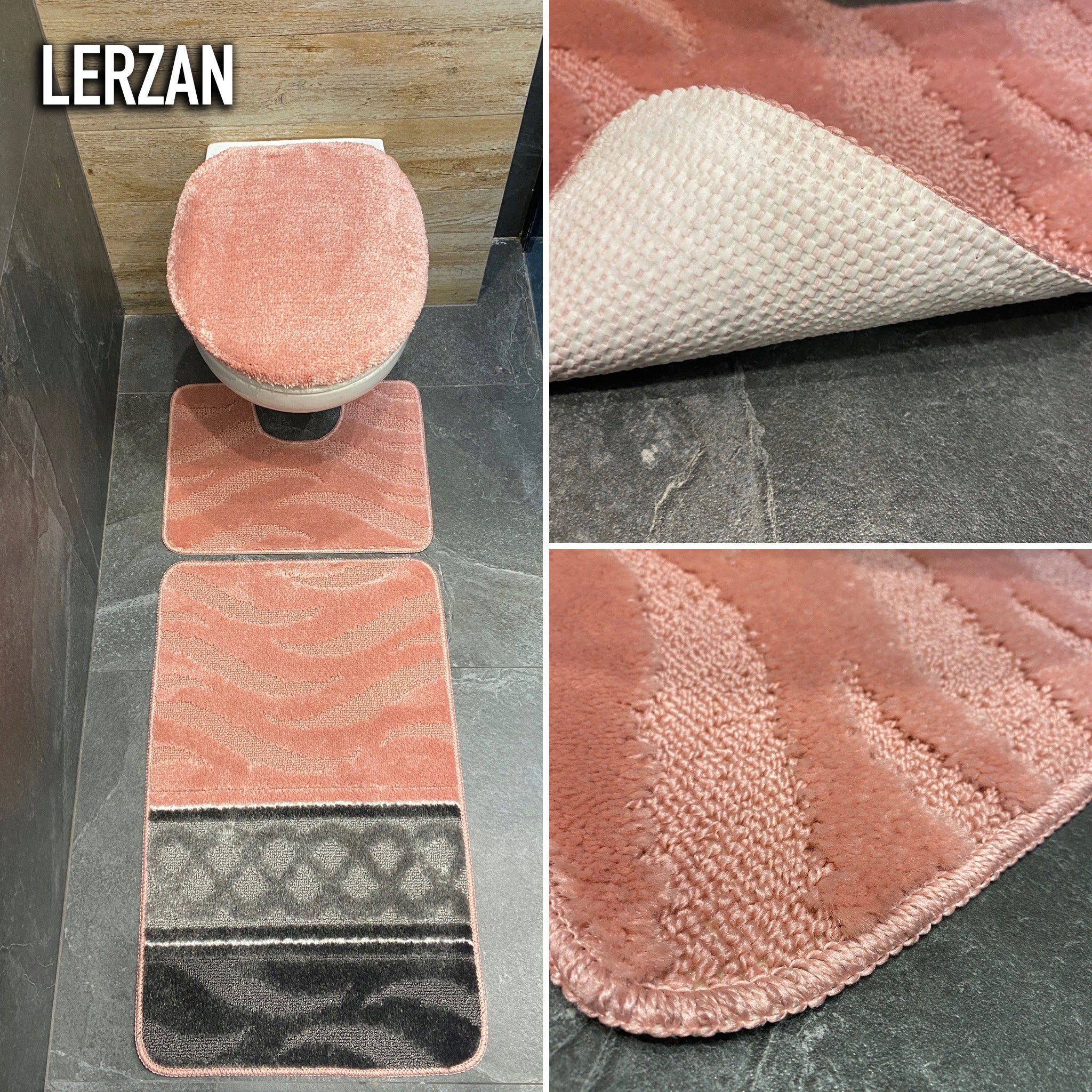 Set of 3-Piece Bathroom Rug Rubberized Soft Non-Slip Brand Sindbad