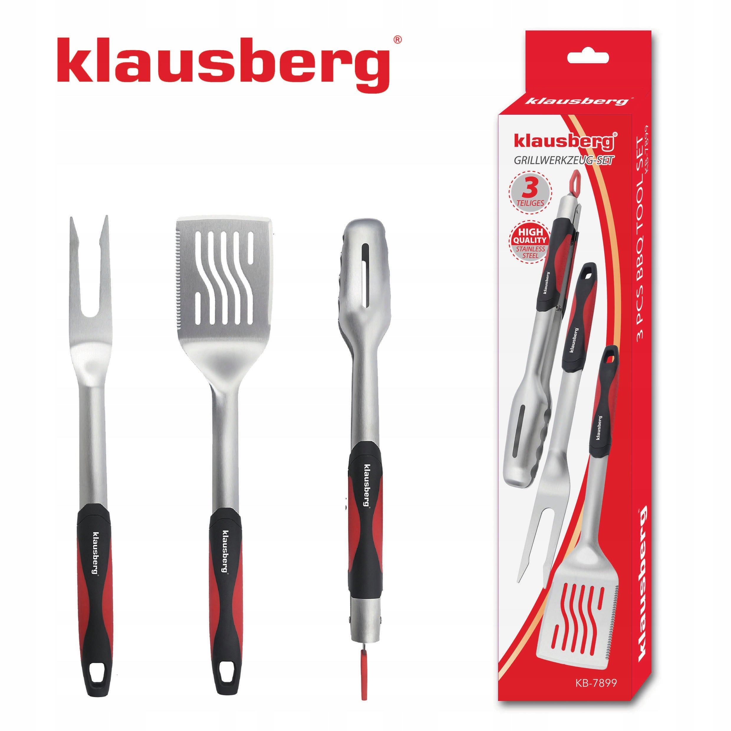 Set of 3 Stainless Steel Grill Tools Fork Pliers Spatula Kind set