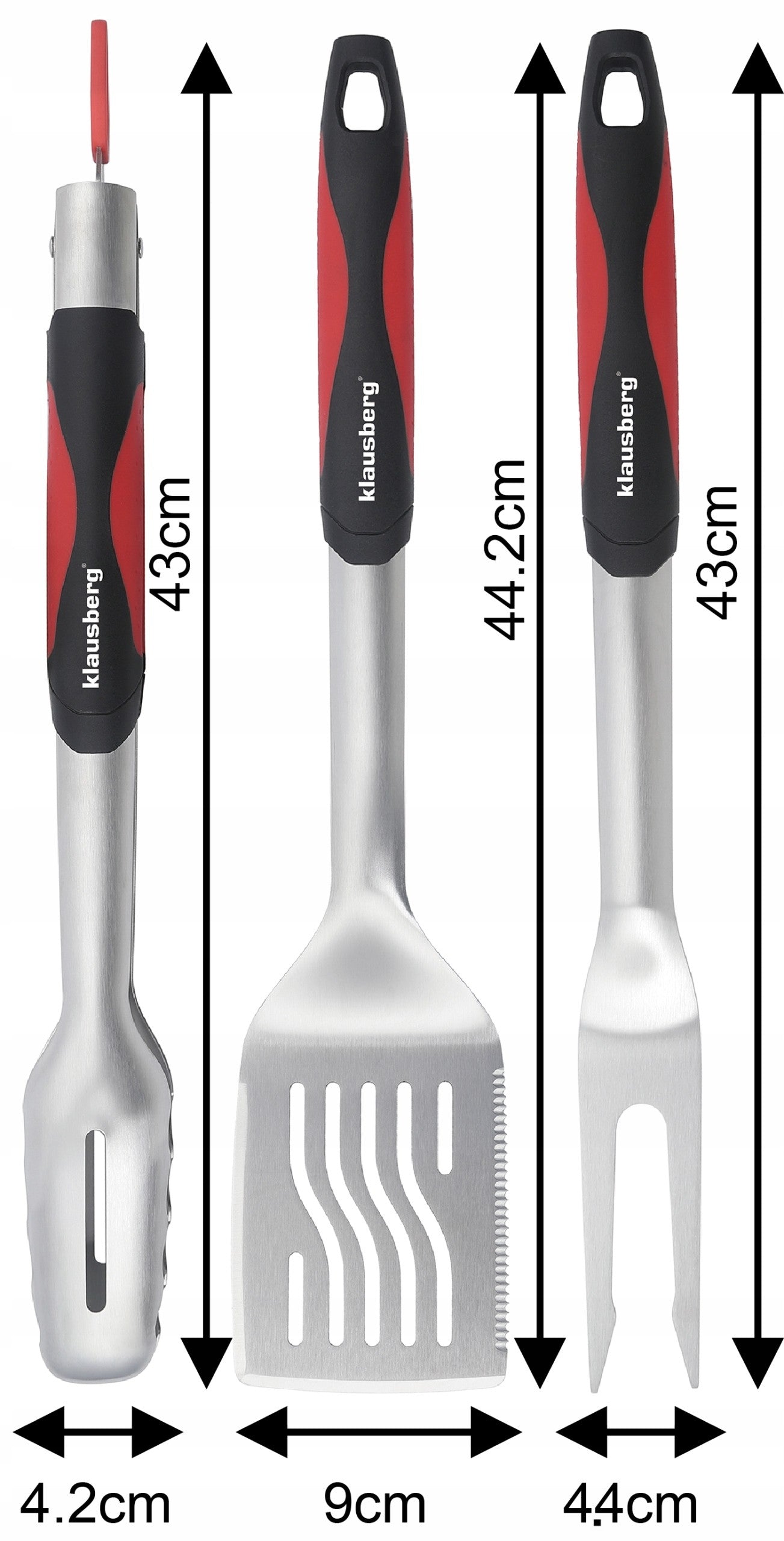 Set of 3 Stainless Steel Grill Tools Fork Pliers Spatula Manufacturer Klausberg