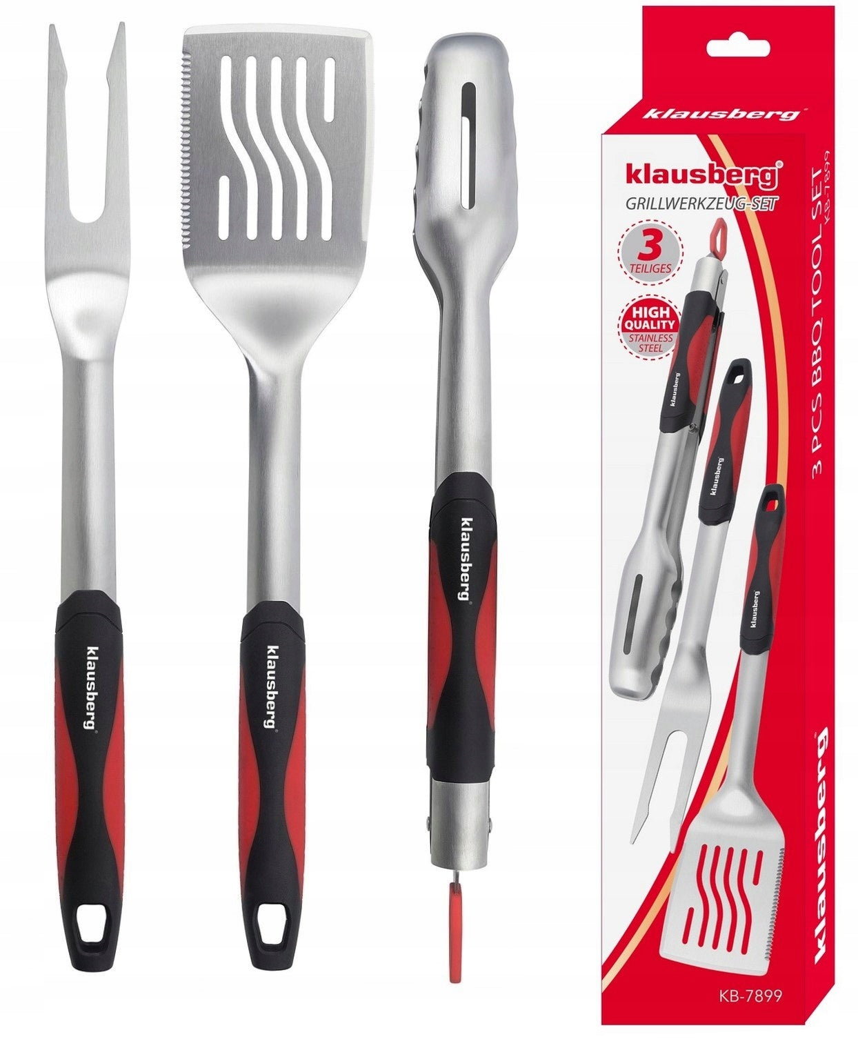 Set of 3 Stainless Steel Grill Tools Fork Pliers Spatula