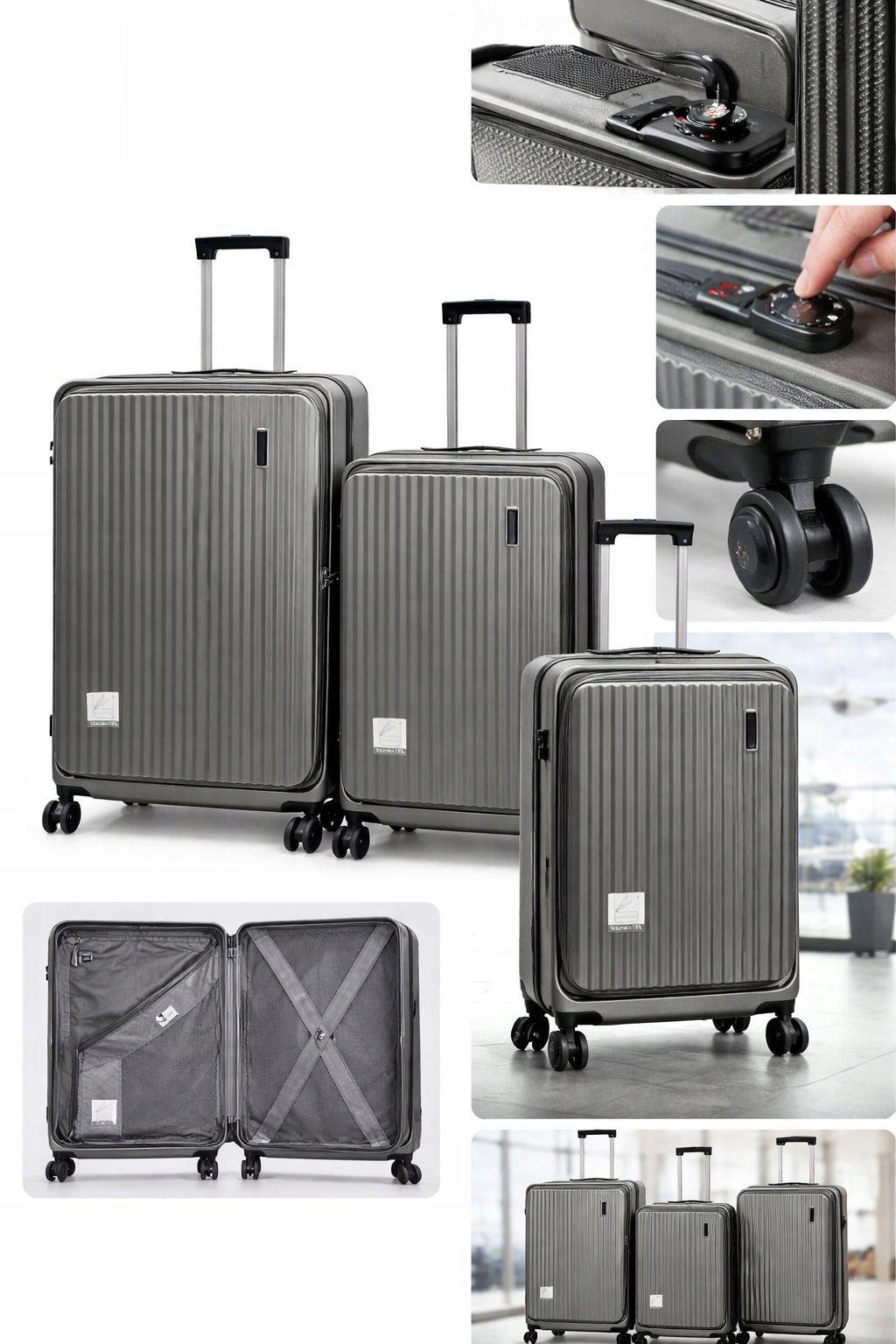 Set of 3 TABI Premium Suitcases – GRAPHITE TSA Wheels 360°Extended Height 77 cm