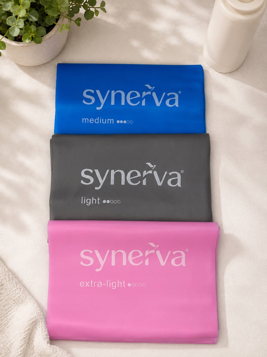 Set of 3 TPE Rehabilitation Tapes Latex-Free Pilates Stretching Synerva Manufacturer code FBPGB3S