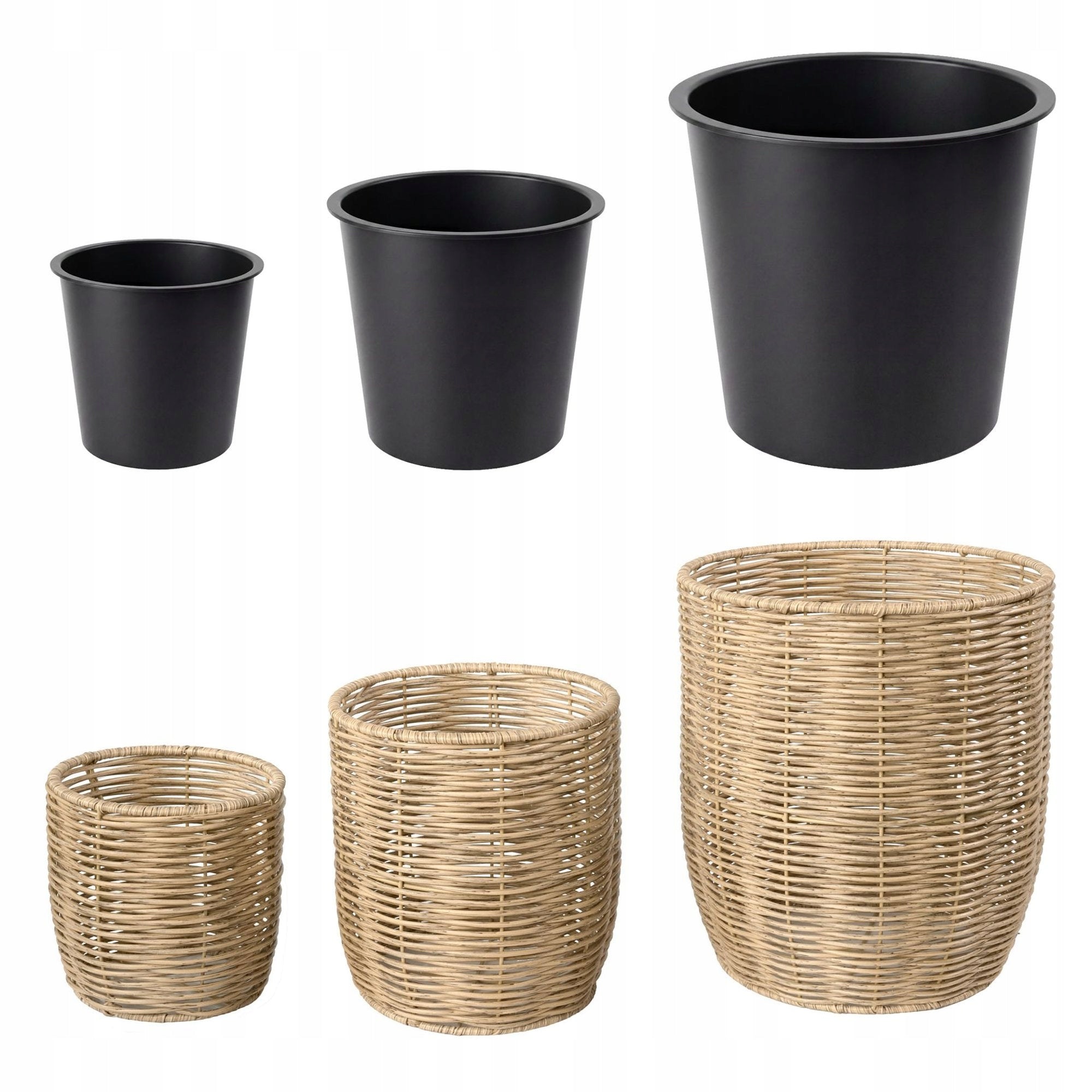 Set of 3 Technorattan Garden Pots with Refill Garden Pots Length 34 cm