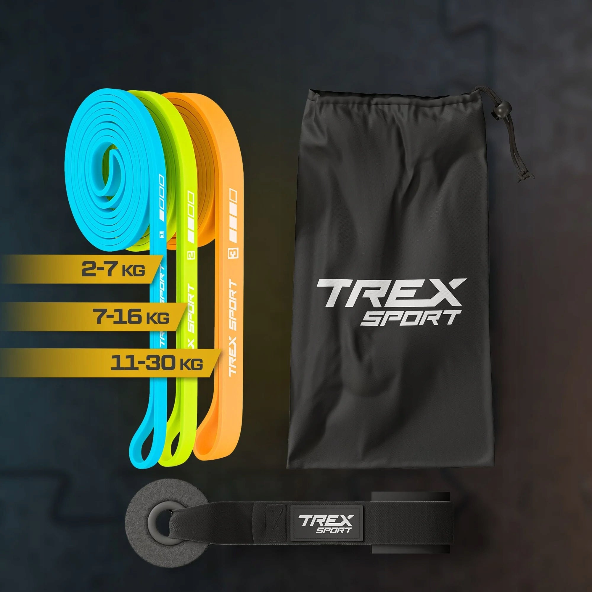 Set of 3 fitness exercise rubbers power band strong resistance rubber Trex Sport Packaging status original