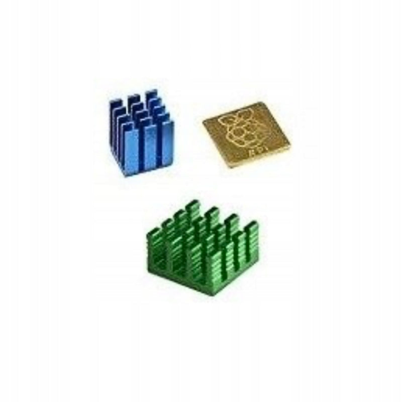 Set of 3 heat sinks for Raspberry Pi - gold, blue, green, made of