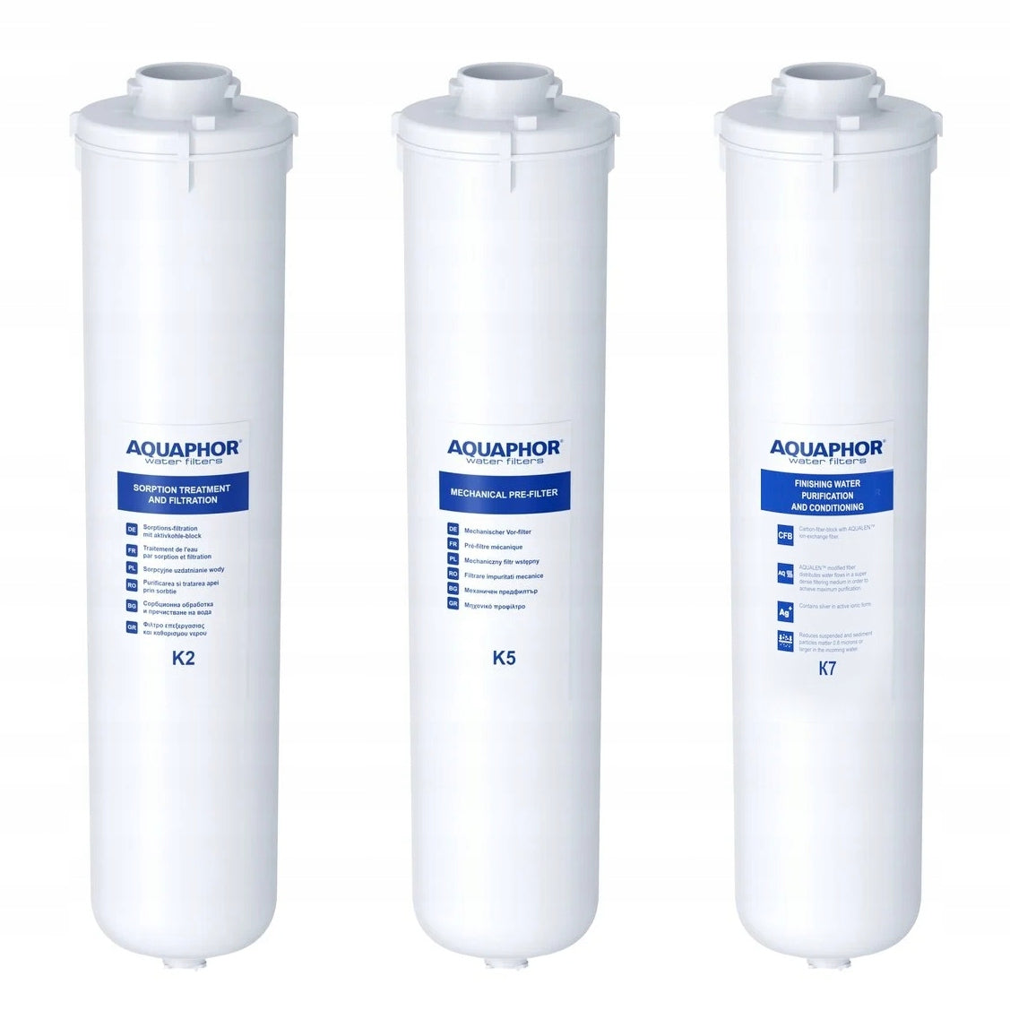 Set of 3 replacement cartridges K2 + K5 + K7 for water filter Aquaphor crystal A Packaging status original