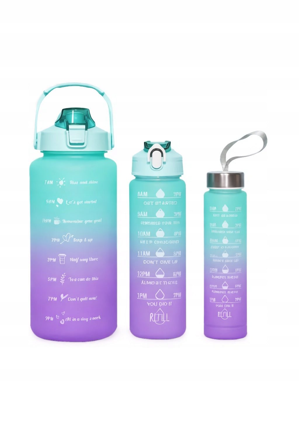 Set of 3 water bottles water bottle motivational training 1500ml+600ml+200ml Product weight with unit packaging 1 kg