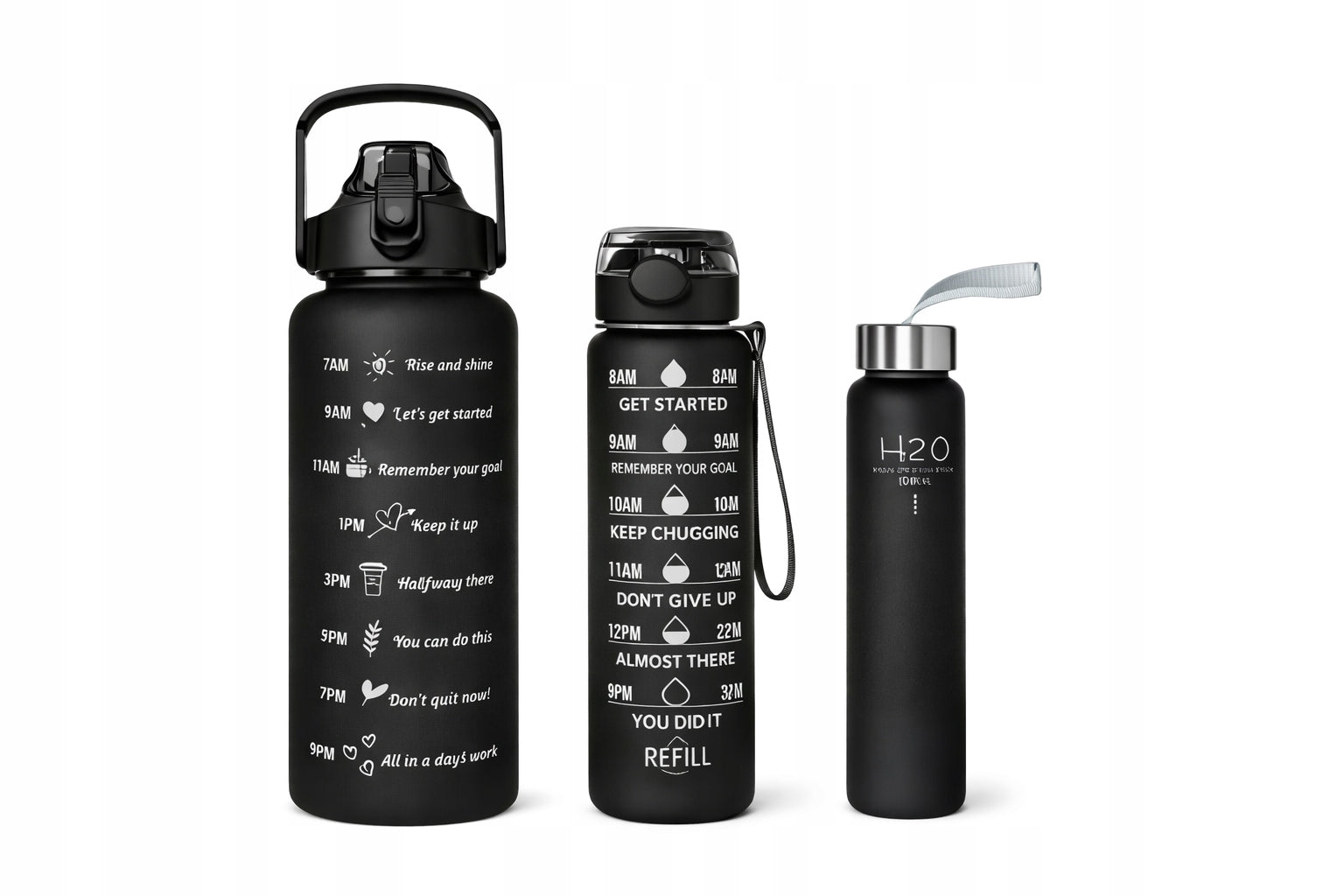 Set of 3 water bottles water bottle motivational training 2000ml+900ml+300ml Brand no brand
