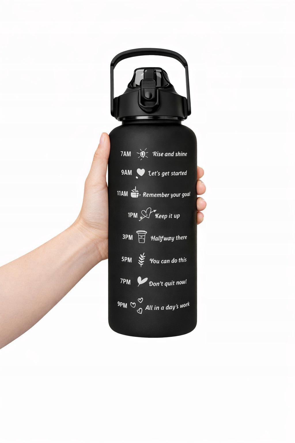 Set of 3 water bottles water bottle motivational training 2000ml+900ml+300ml Color black