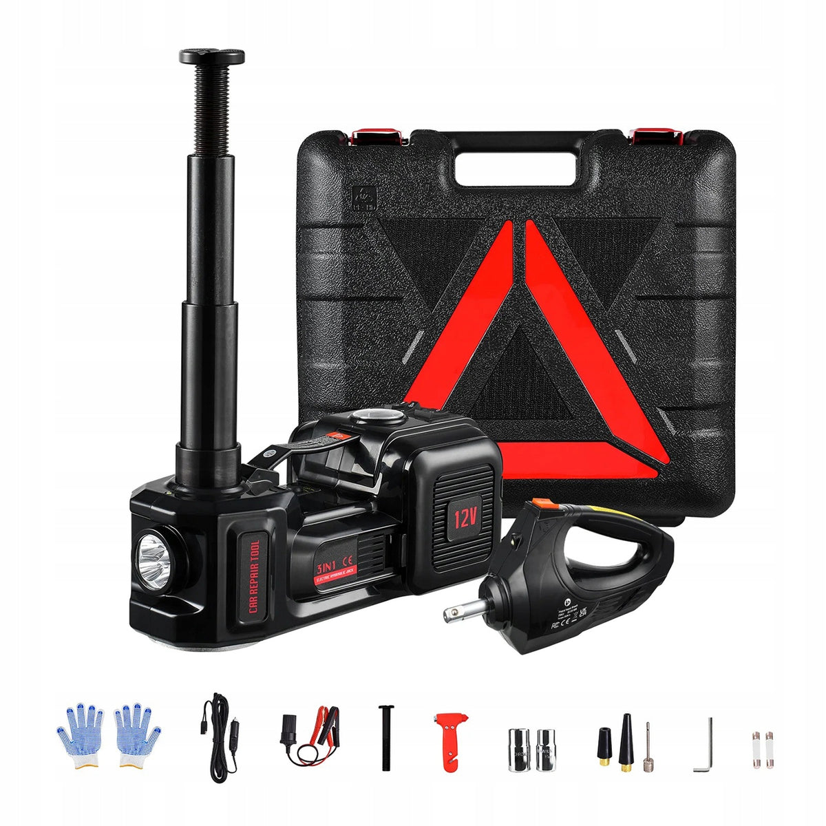 Set of 3in1 Electric Lift 5T Impact Wrench 12V LED SUV