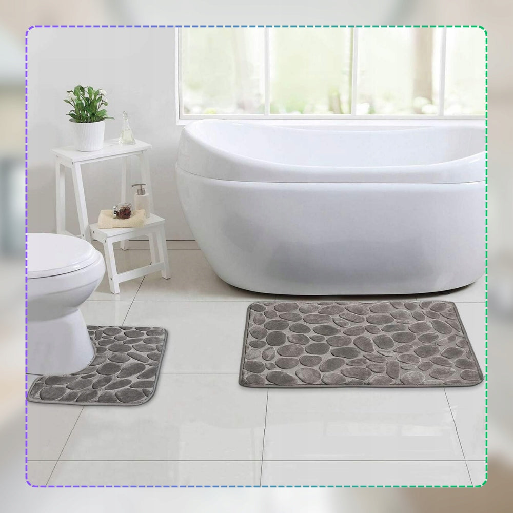 Set of 3pcs Bathroom Rugs Non-Slip Absorbent Mat Shape square