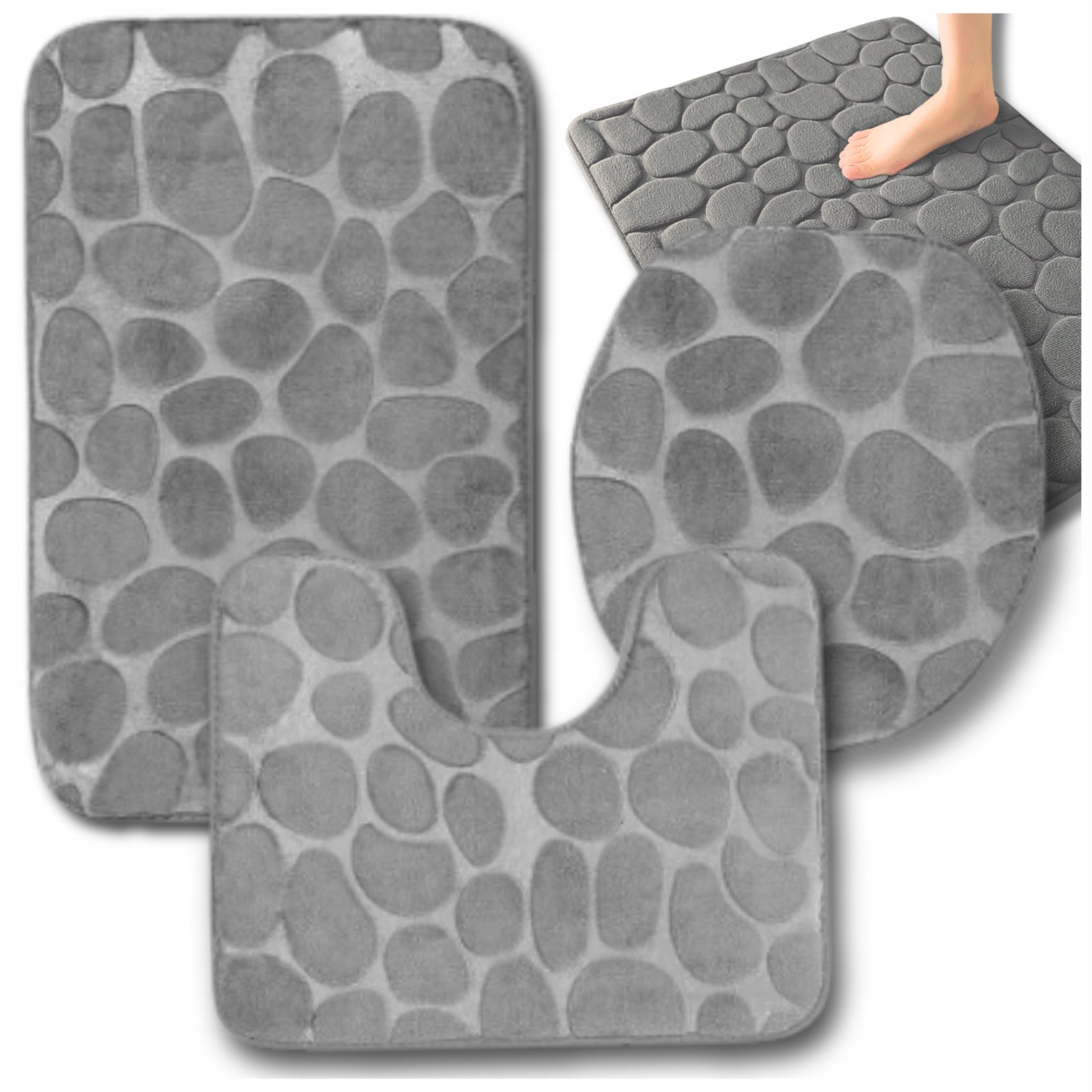 Set of 3pcs Bathroom Rugs Non-Slip Absorbent Mat