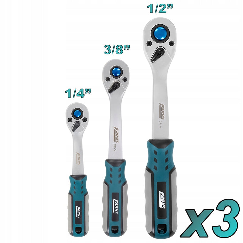 Set of 3x Cap Rattles1/2 1/4 3/8 Professional Strong FR2464