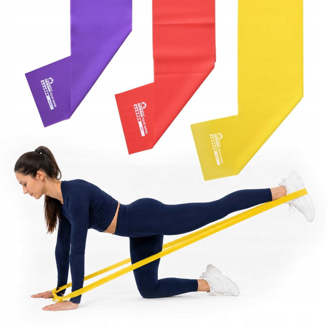 Set of 3x exercise rubber fitness resistance bands for training Majestic Sport