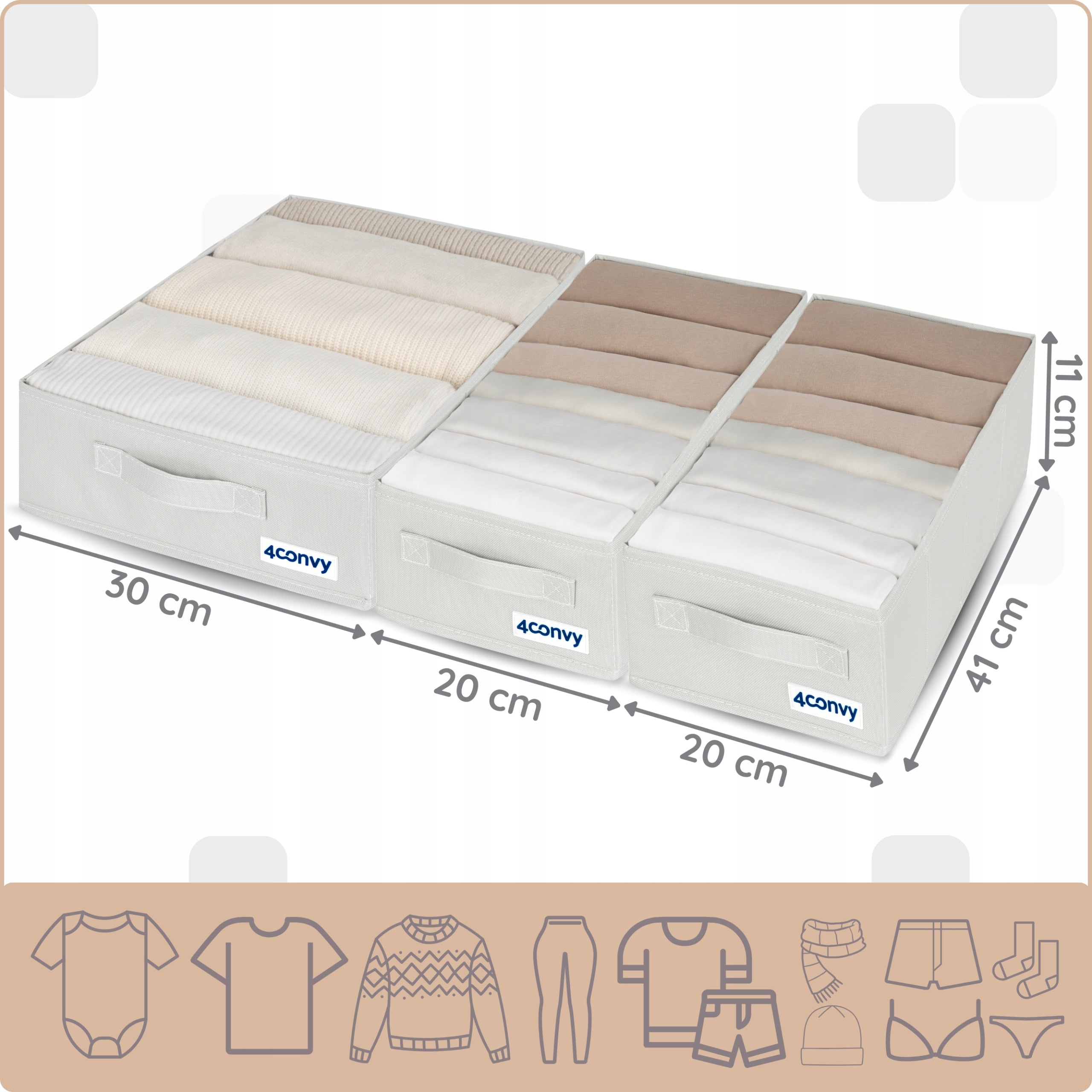 Set of 3x organizer box clothes container underwear for dresser M A L M Manufacturer code organizer_nogrid_gray_3