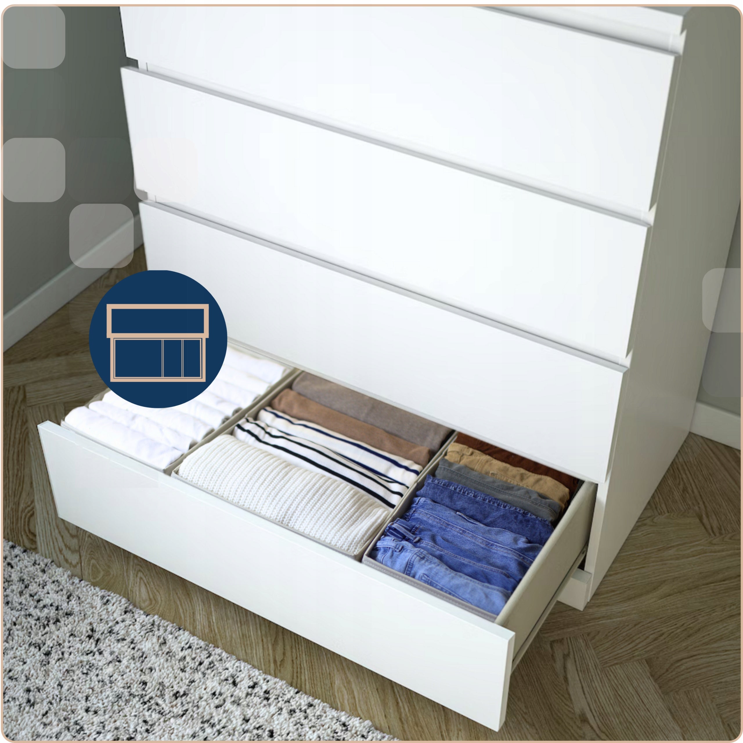 Set of 3x organizer box clothes container underwear for dresser M A L M Number of pieces 3 pcs