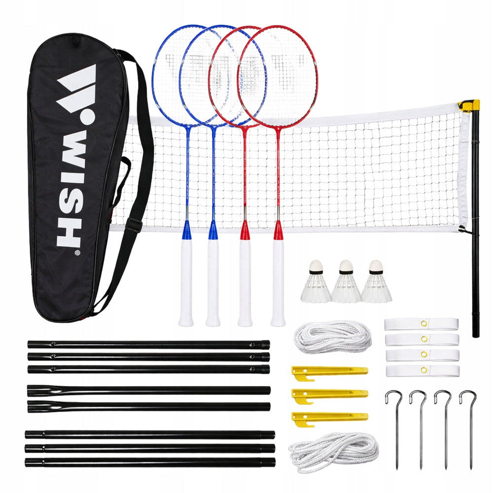 Set of 4 Badminton Rackets Nylon Darts + Mesh + Posts WISH