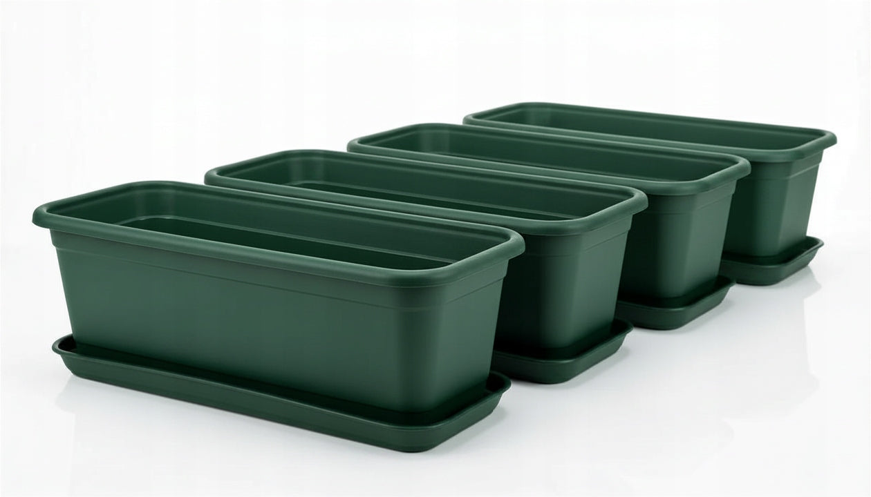 Set of 4 Balcony Box 40 cm + Stand Green Mat Balcony Terrace