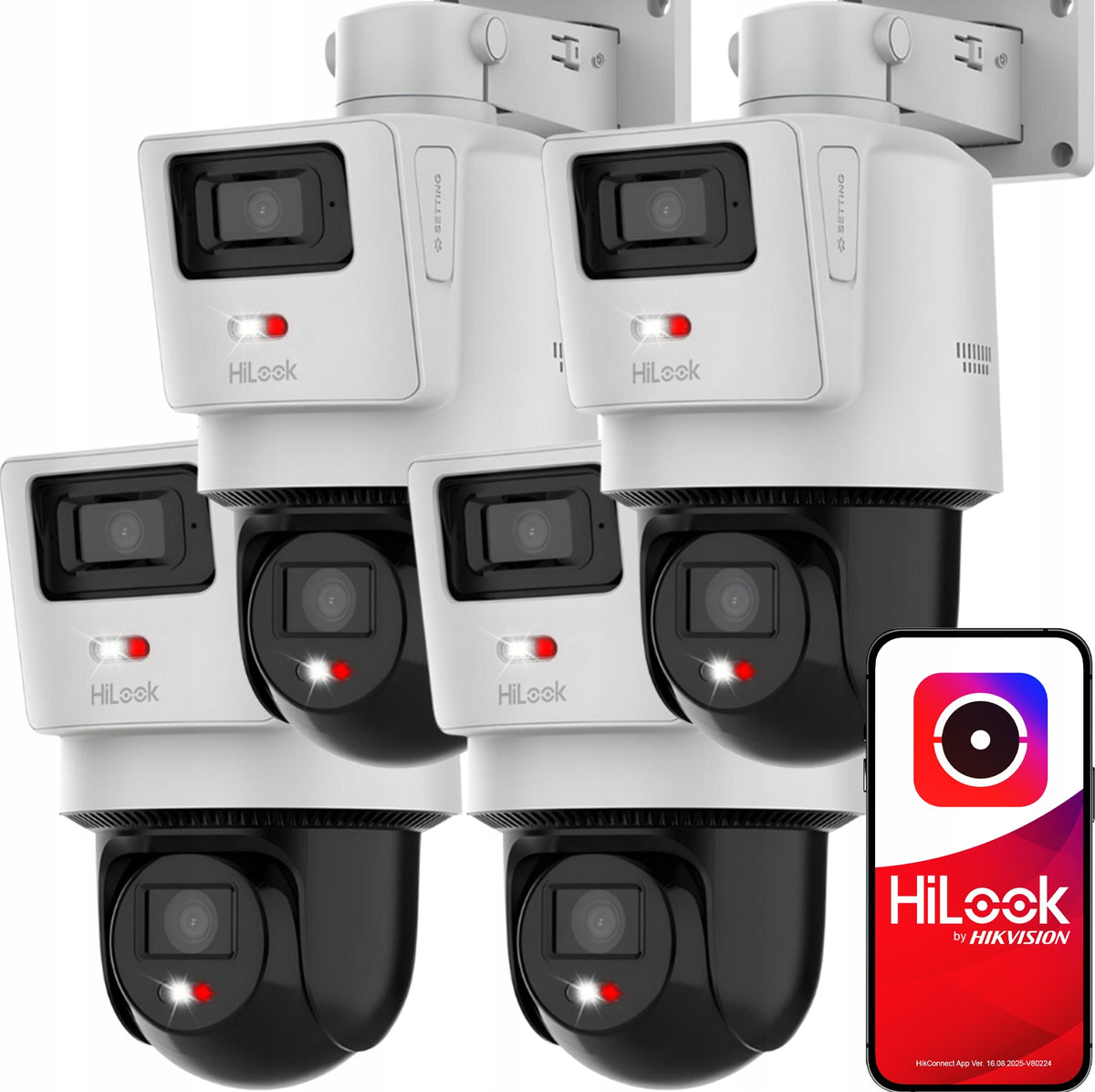 Set of 4 IP Rotary Cameras HiLook Hikvision TrandemVu 4MPx Dual PTZ-D4