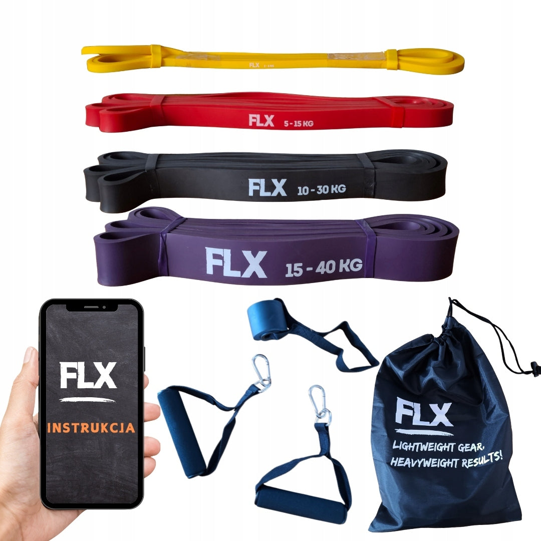 Set of 4 Power Band Strength Training Rubber Bands + ANCHOR + HANDLES