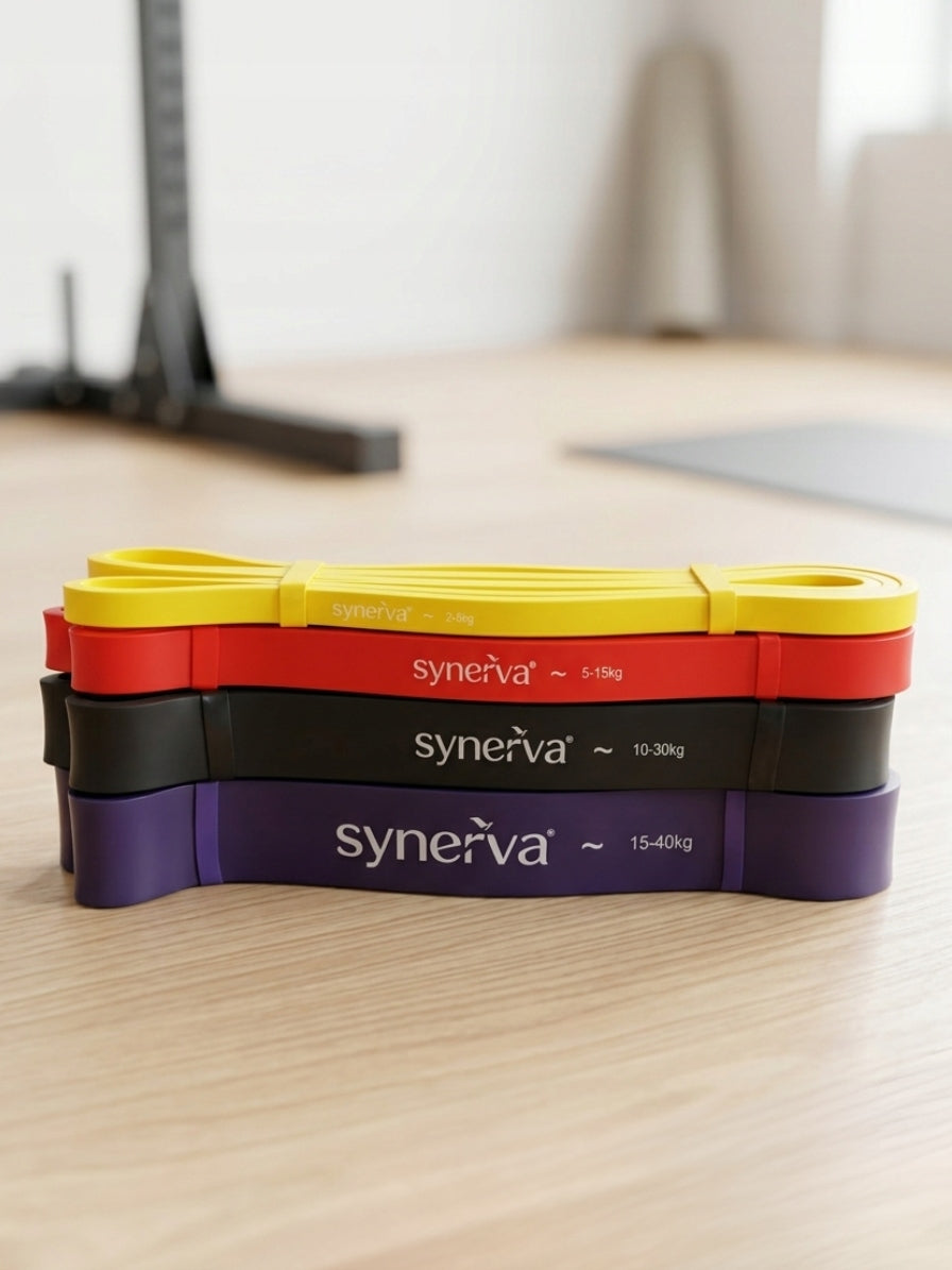 Set of 4 Resistance Rubbers Power Band For Pull-Up Crossfit Synerva + eBook Packaging status original