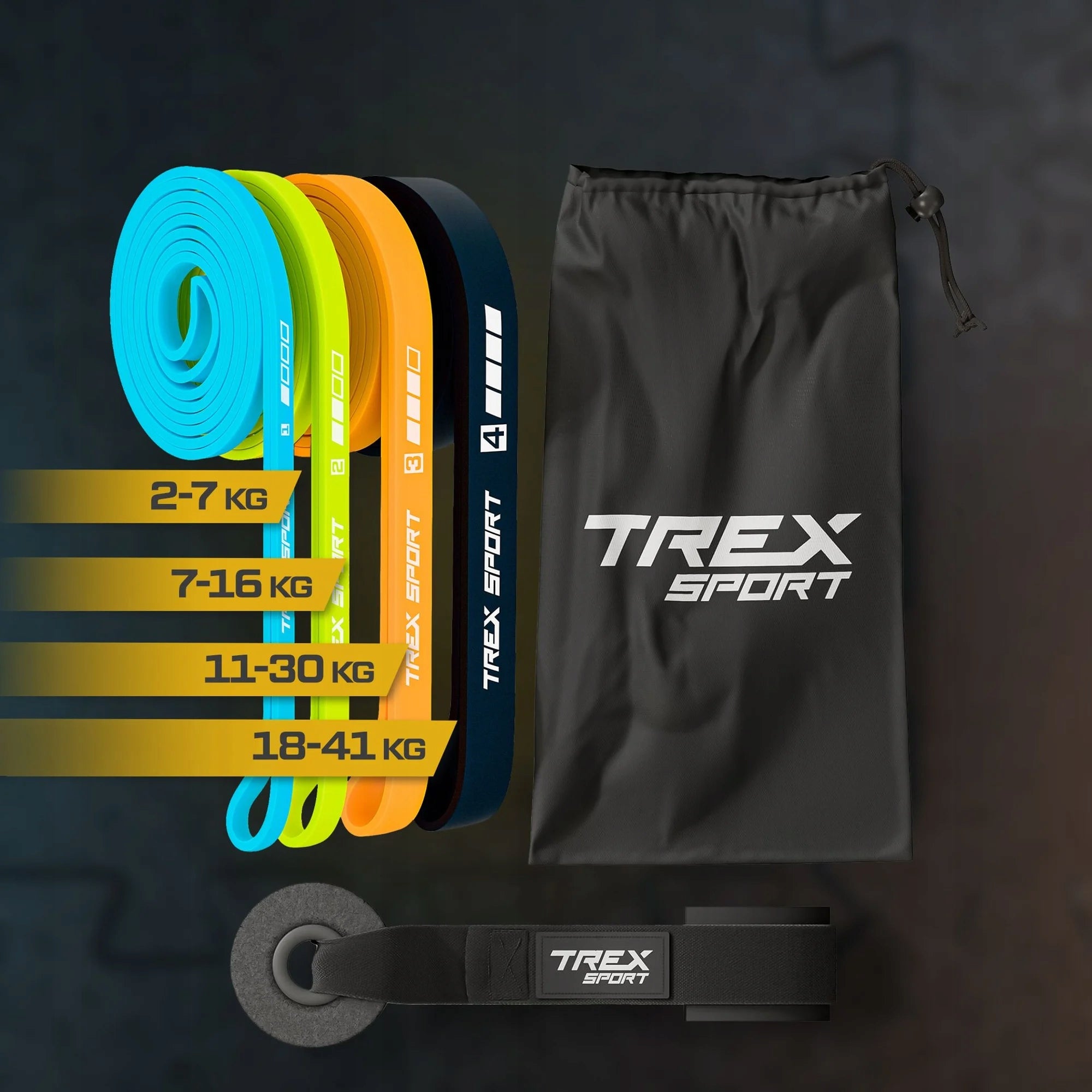 Set of 4 exercise rubbers power band strong resistance rubber fitness Trex Sport Packaging status original