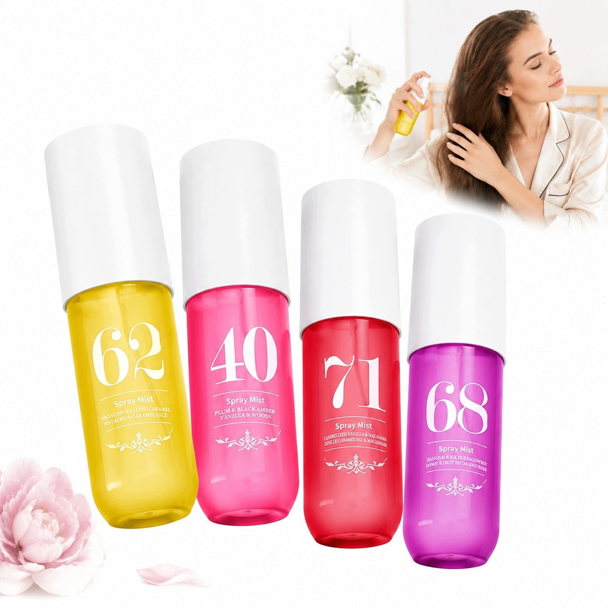 Set of 4 fragrance mists for women 90ml fruit for body and hair