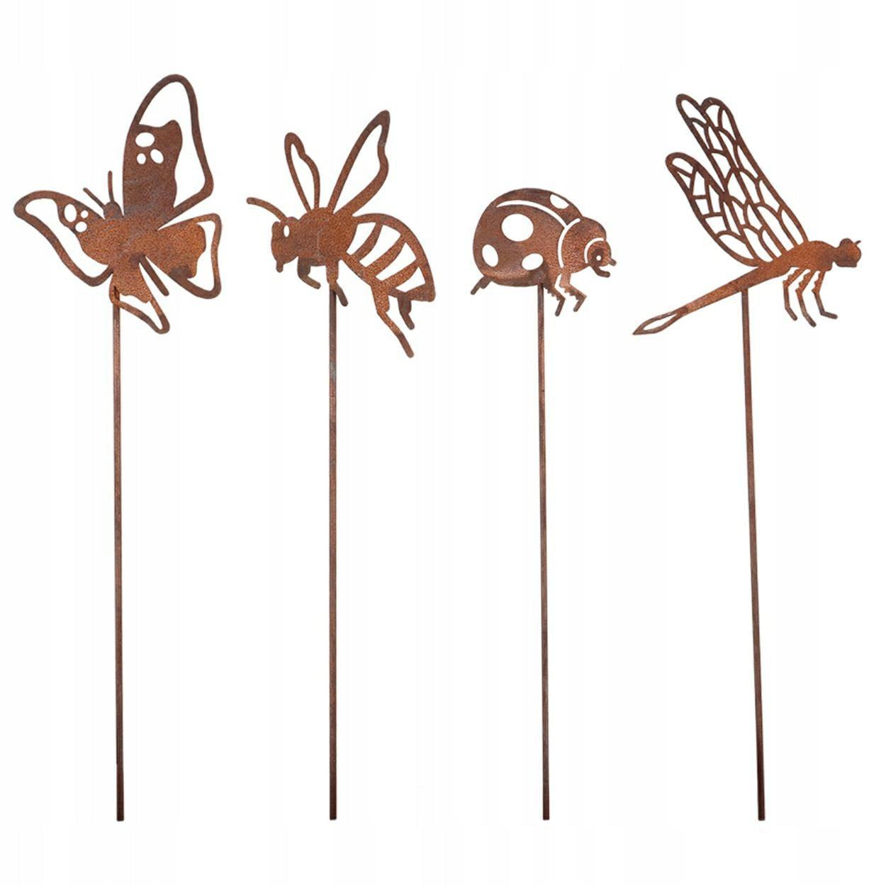 Set of 4 garden ornaments on peak metal butterfly ladybug dragonfly for garden