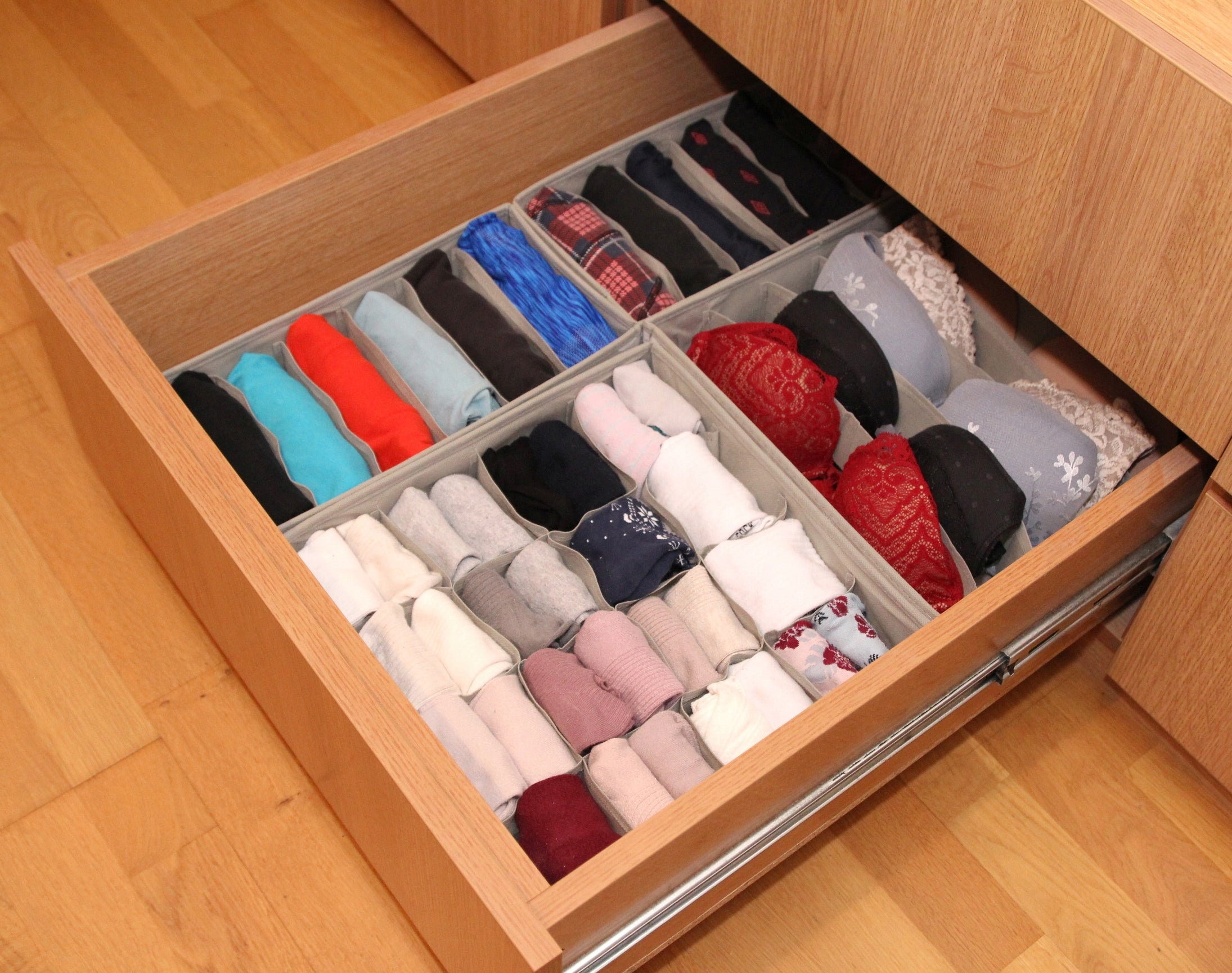 Set of 4 organizers grey for drawer underwear socks ties Packaging status original