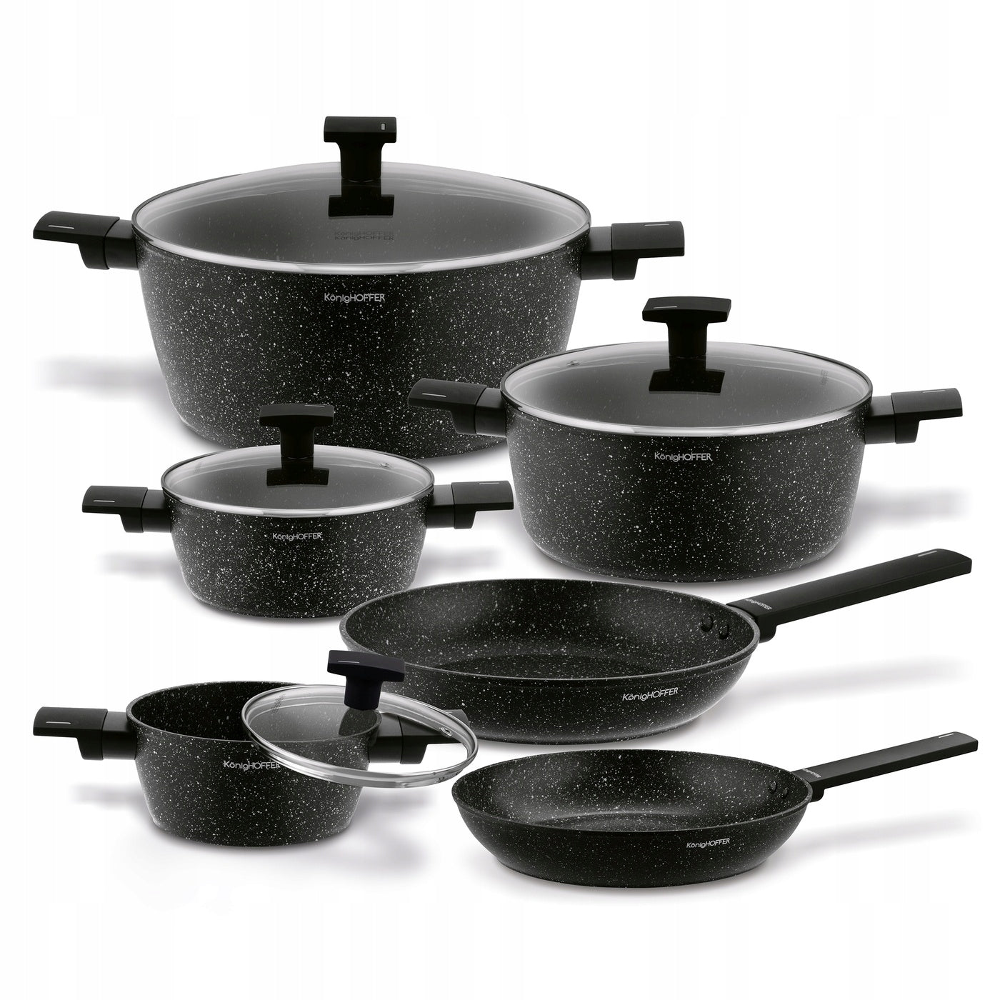 Set of 4x POT 2x PAN LID Marble Konighoffer Brazos 10el