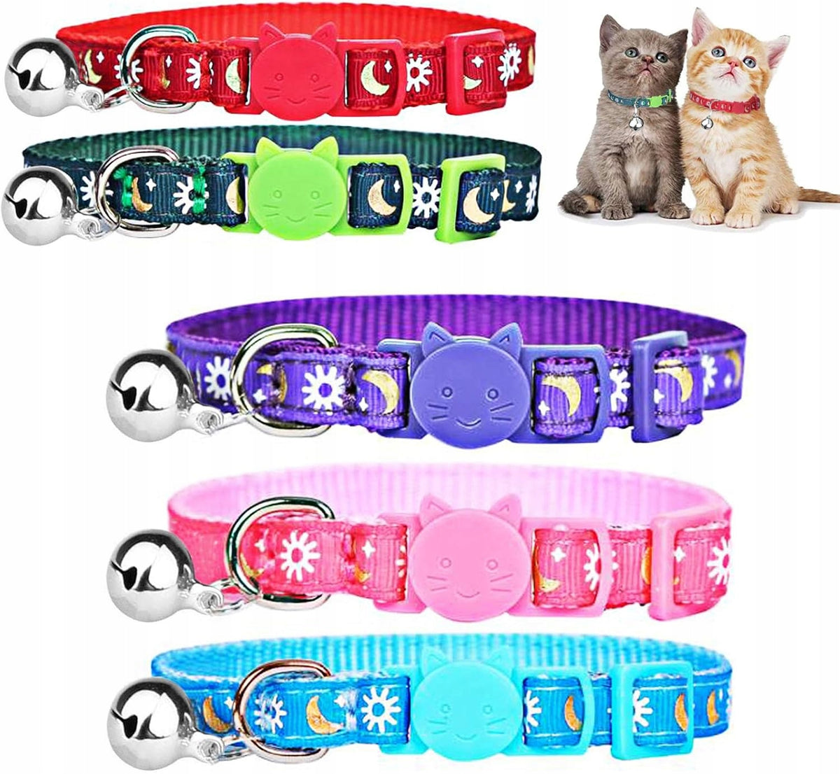 Set of 5 Adjustable Breakaway Cat Collars with