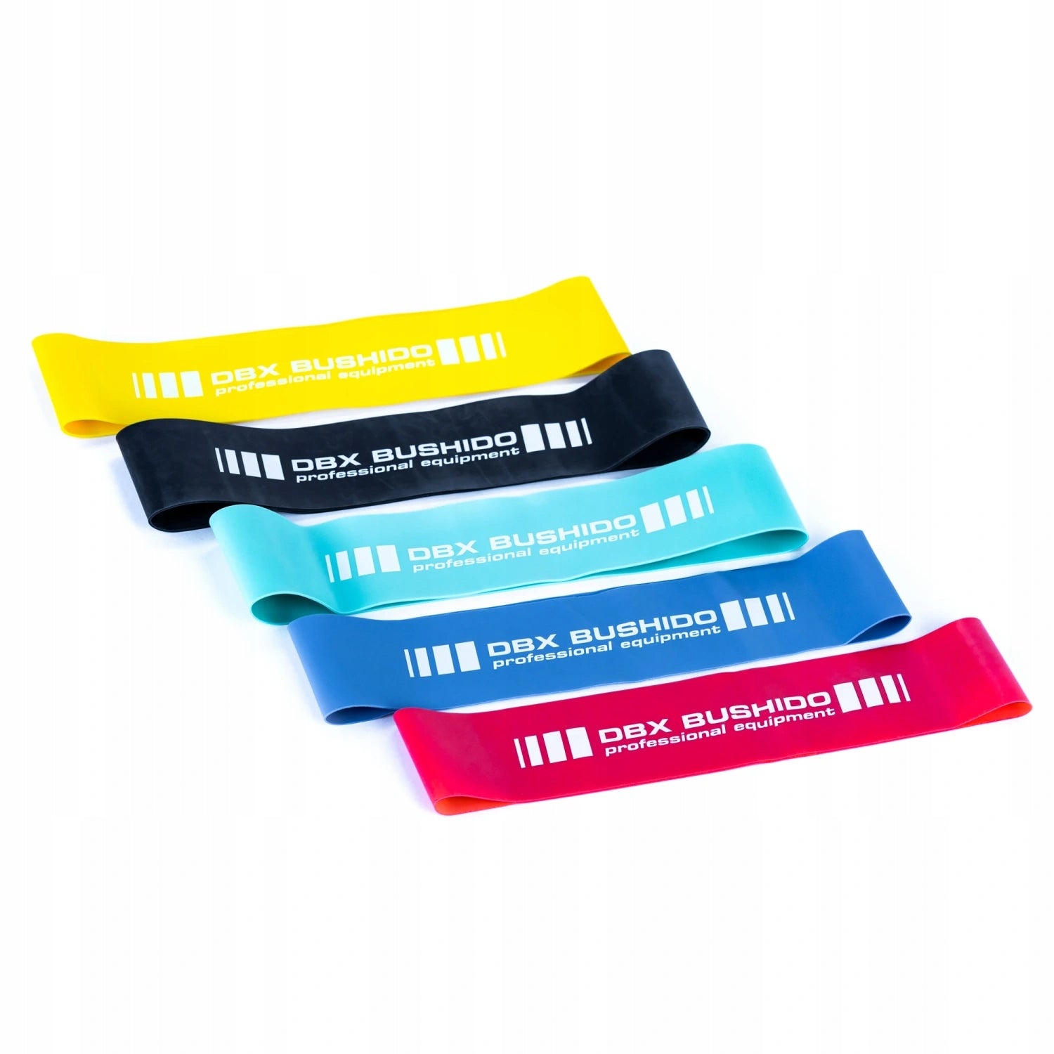 Set of 5 Exercise Rubbers Mini Power Band Training Tapes DBX Bushido Packaging status original