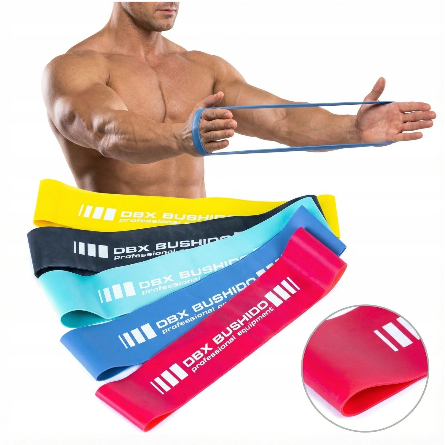 Set of 5 Exercise Rubbers Mini Power Band Training Tapes DBX Bushido