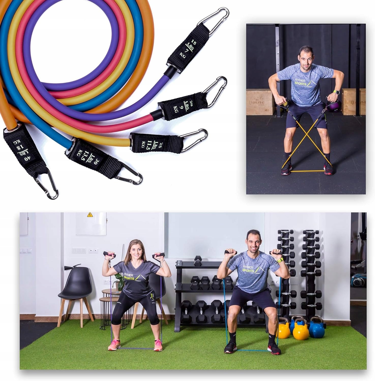 Set of 5 Flexible Tube Tapes, Exercise Resistance Rubbers Model PRO