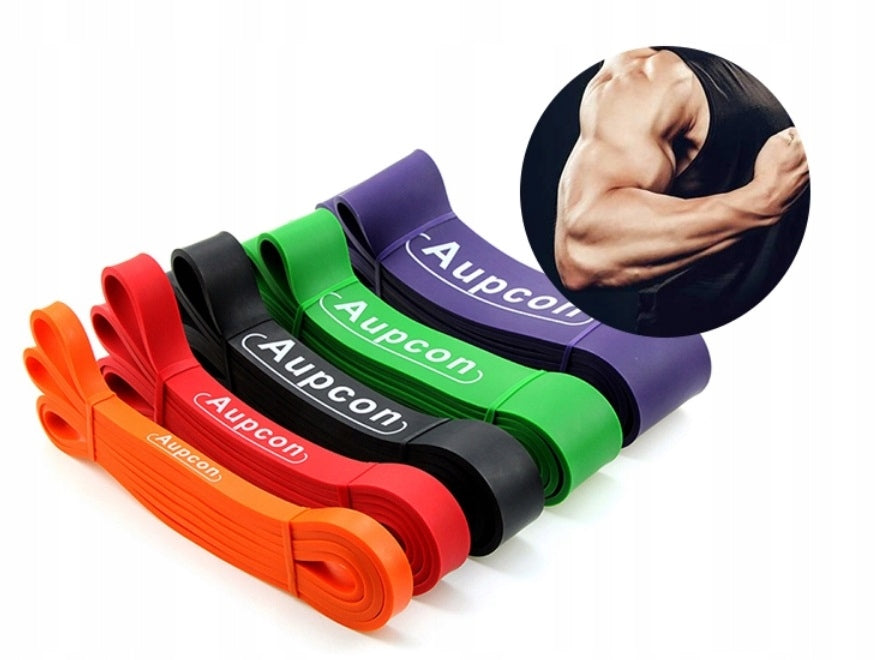 Set of 5 RESISTANCE RUBBERS FOR EXERCISES in a CROSSFIT bag