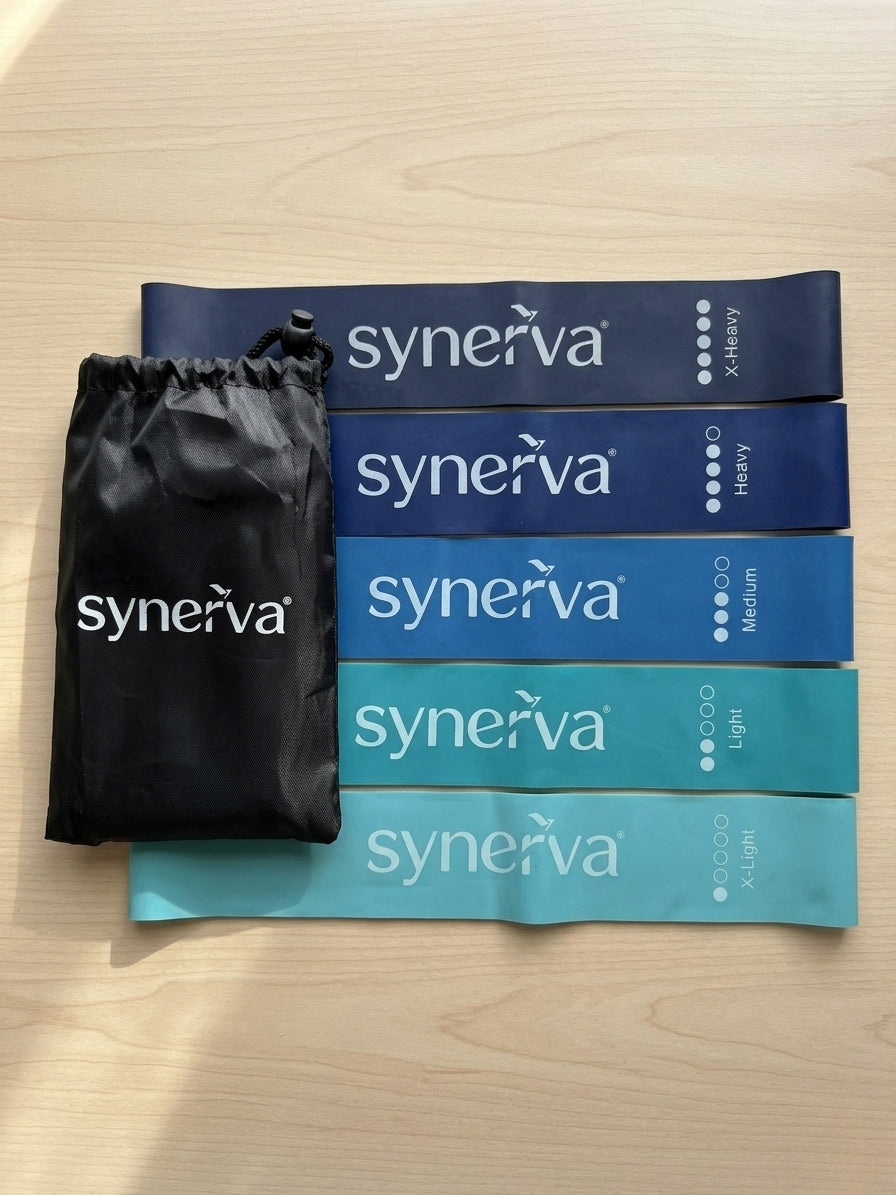 Set of 5 Resistance Rubbers Mini Band Latex Blue Synerva + eBook Width 50 mm
